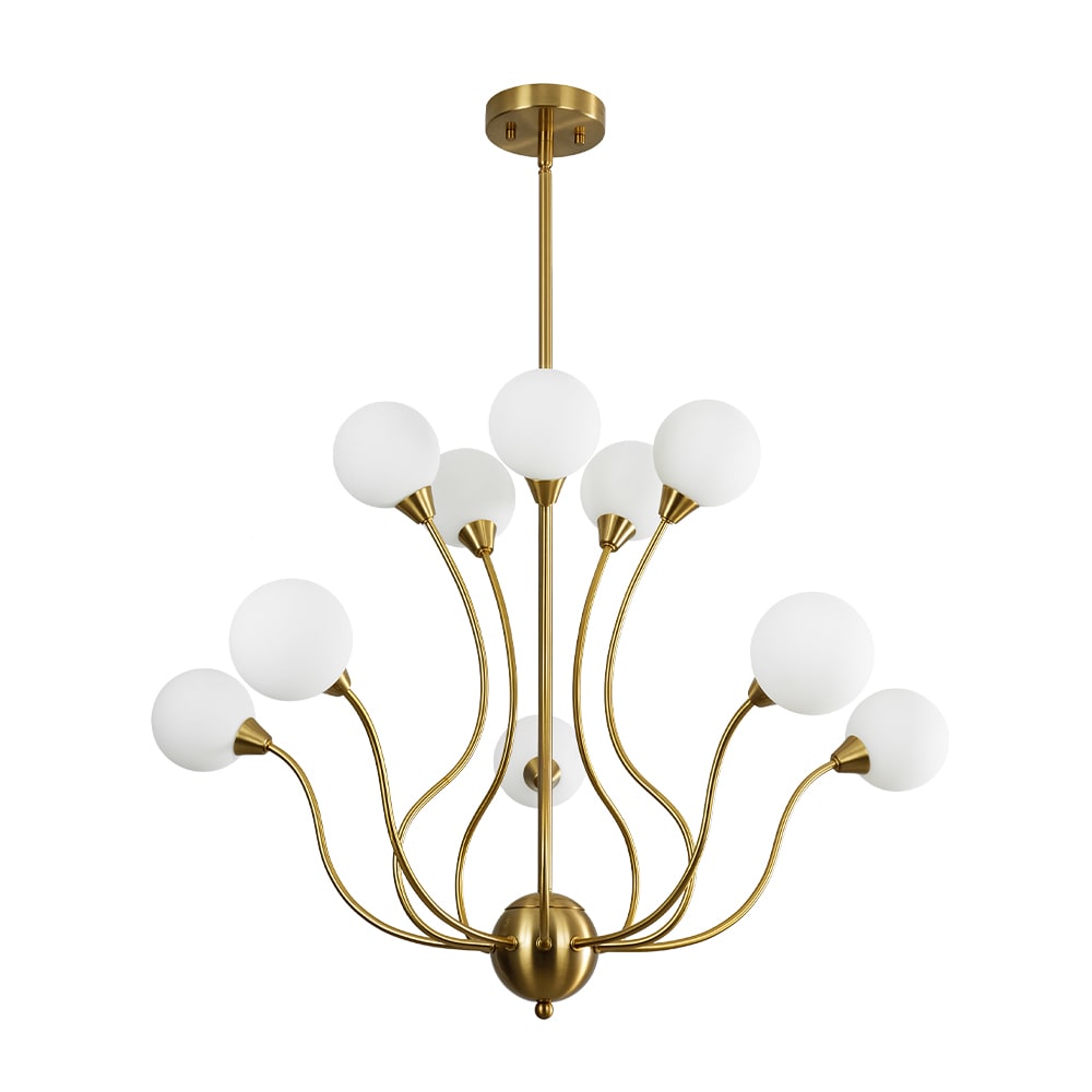 Zicbol 10 -Light Brass White glass Metal Chandelier