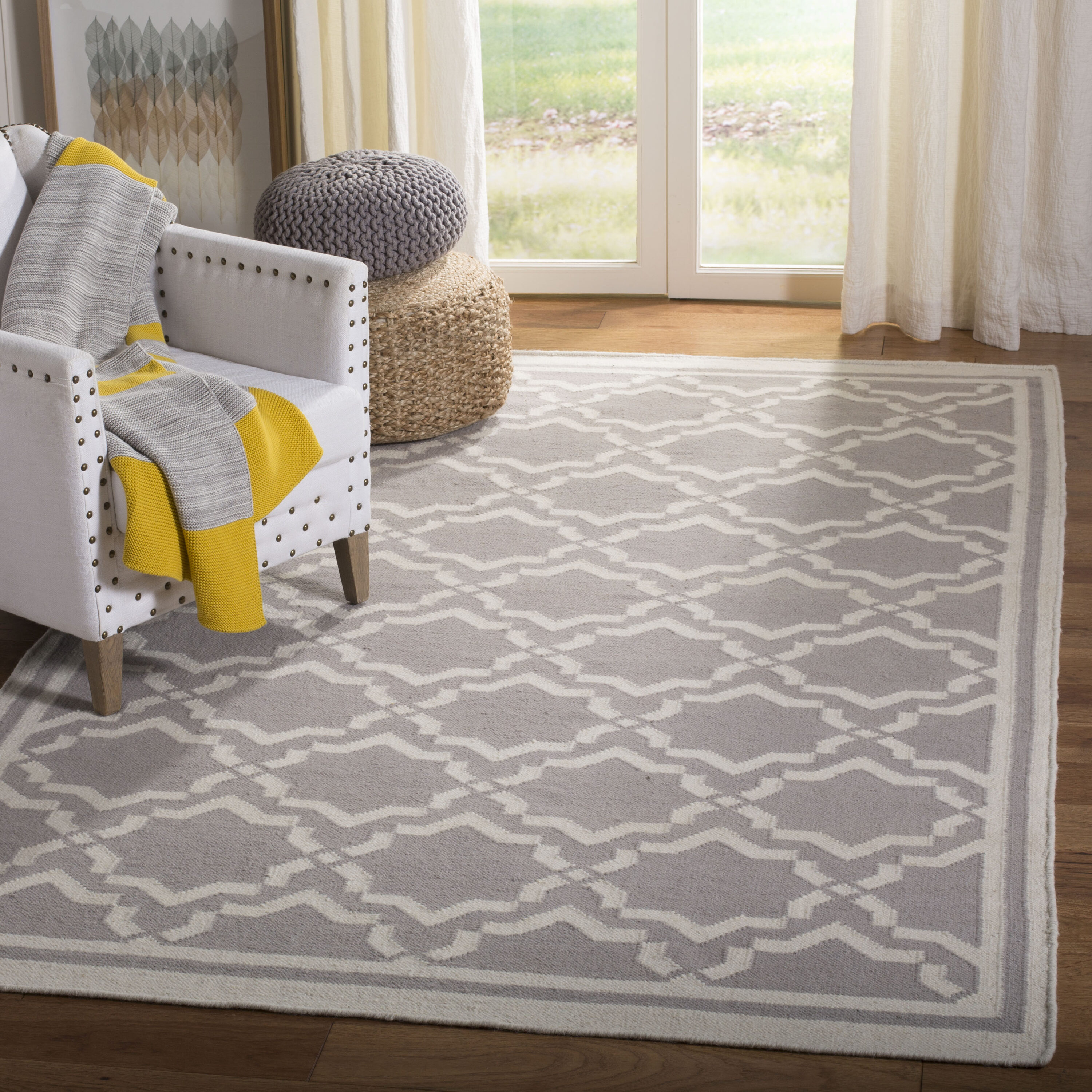 Safavieh - Dhurries Talia 4-ft x 6-ft Wool Gray/Ivory Rectangular Indoor Geometric Coastal Spot C...