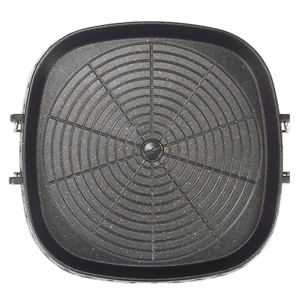 Aoibox  12 5 in Square Maifan Stone Nonstick Smokeless Korean BBQ Stovetop Grill Pan with Oil Drain in Black