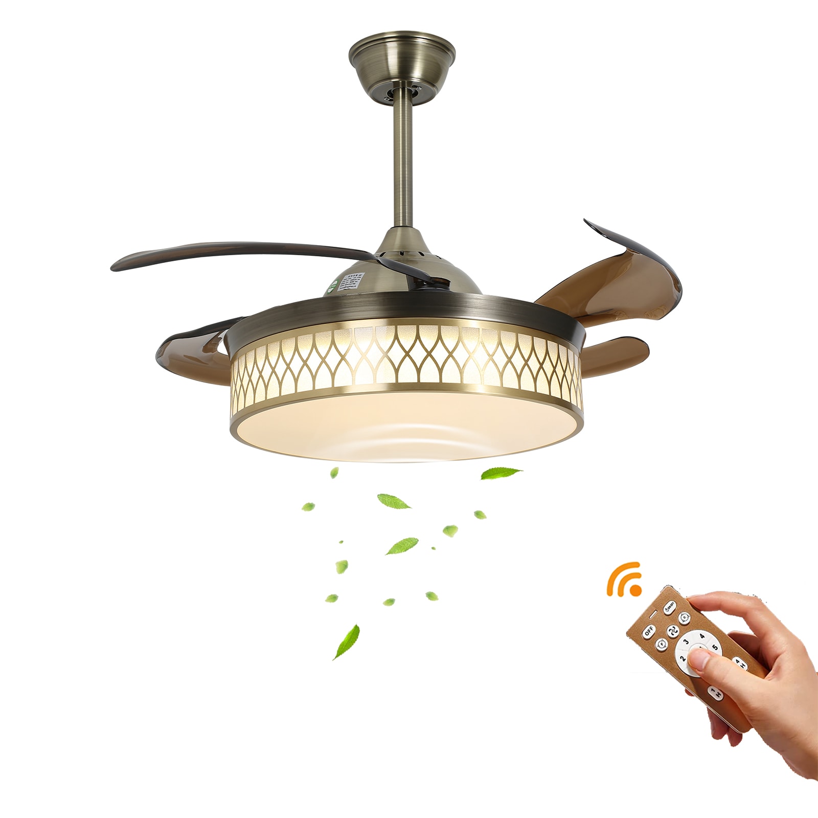 Oukaning HG-HCX-2261 42-in Color-Changing Integrated LED Gold Reverse DC 6 Speed with ABS Blades Chandelier Ceiling Fan With Light - Remote Included ( 4 -Blade )