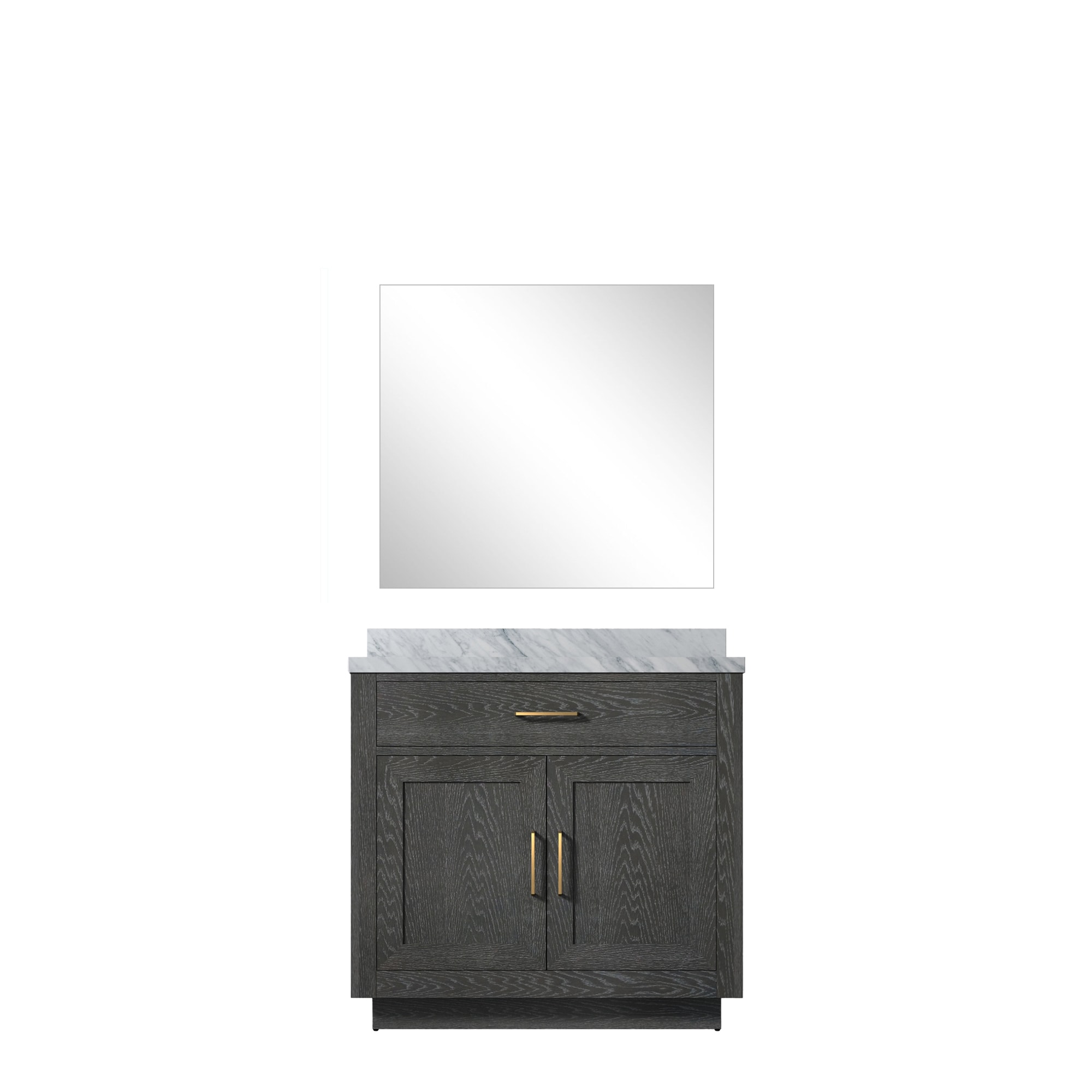 Lexora LVGI36SJ110 Gilroy 36-in Black Oak Single Sink Bathroom Vanity with White Carrara Marble Top (Mirror Included)