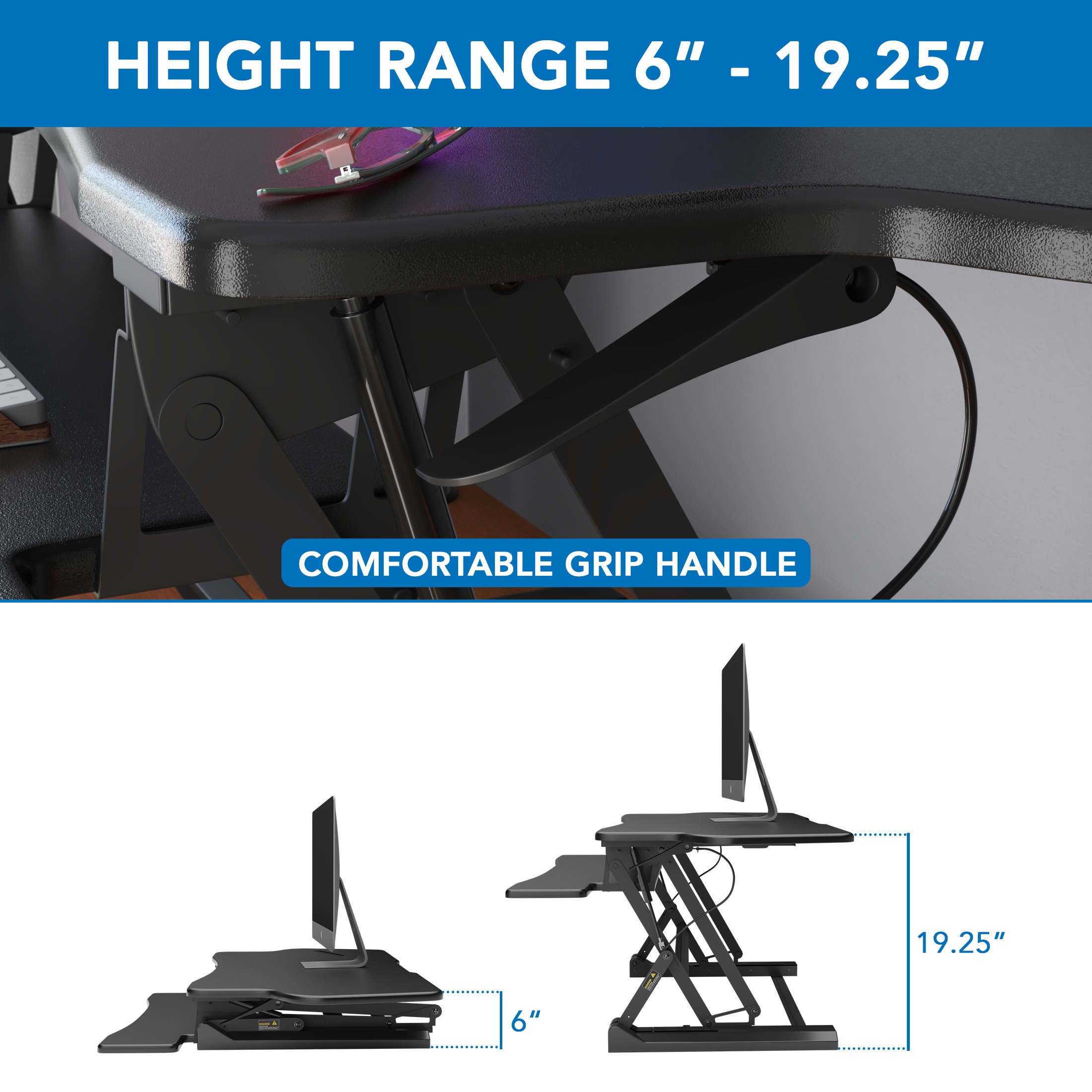 ErgoFlex Black Metal 50.6" Wide Standing Desk Converter with Gas Spring