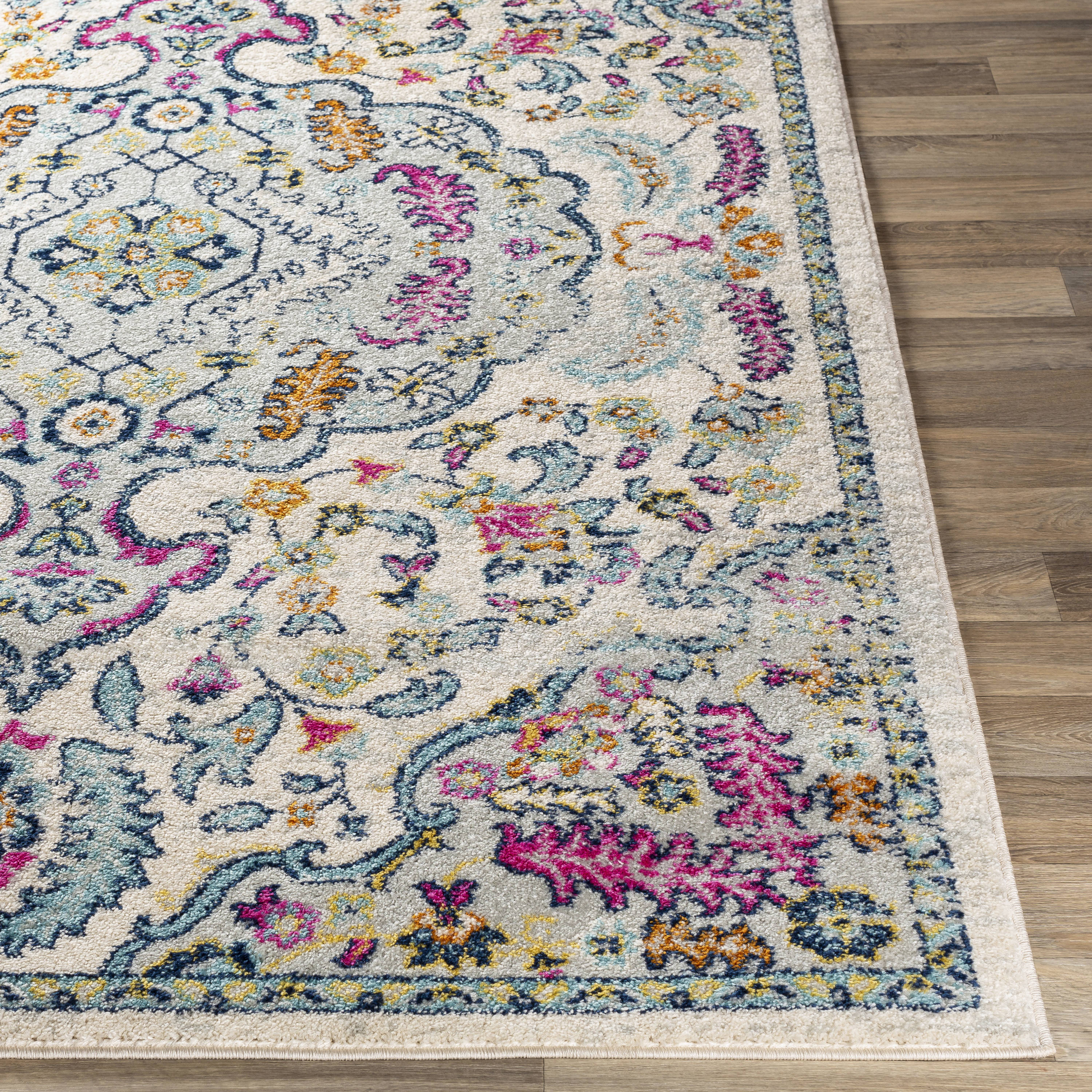 Gray and Multicolor Synthetic 5' x 7' Rectangular Area Rug