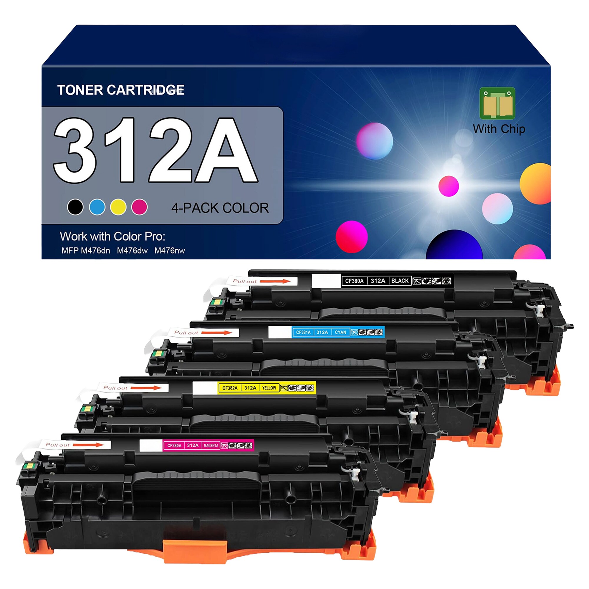 Etokfoks 312A remanufactured toner cartridge 4 pack with chip for Color Pro MFP M476dn M476dw M476nw includes black cyan magenta and yellow #LETKCLTZF
