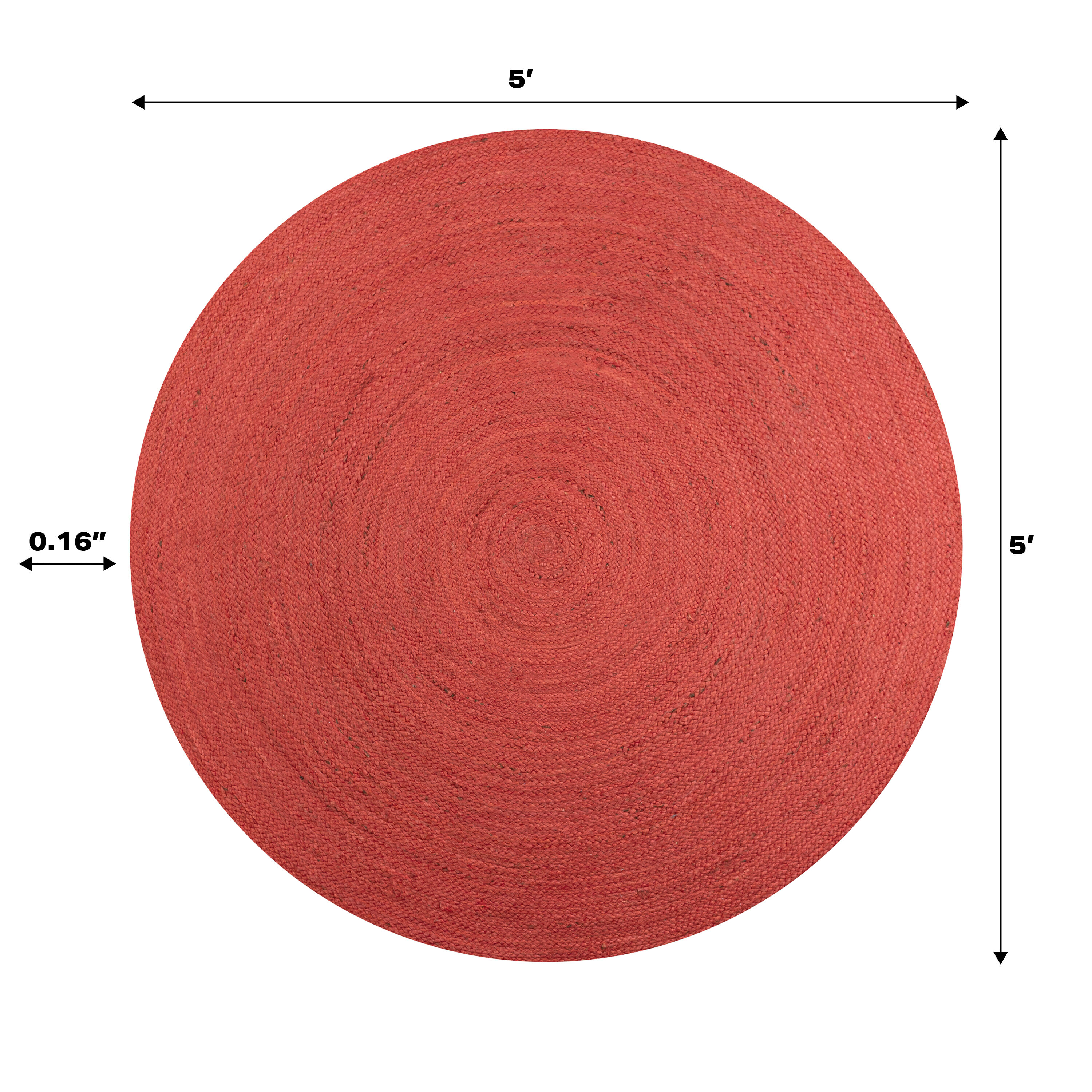 Red Braided Jute 5' Round Coastal Area Rug