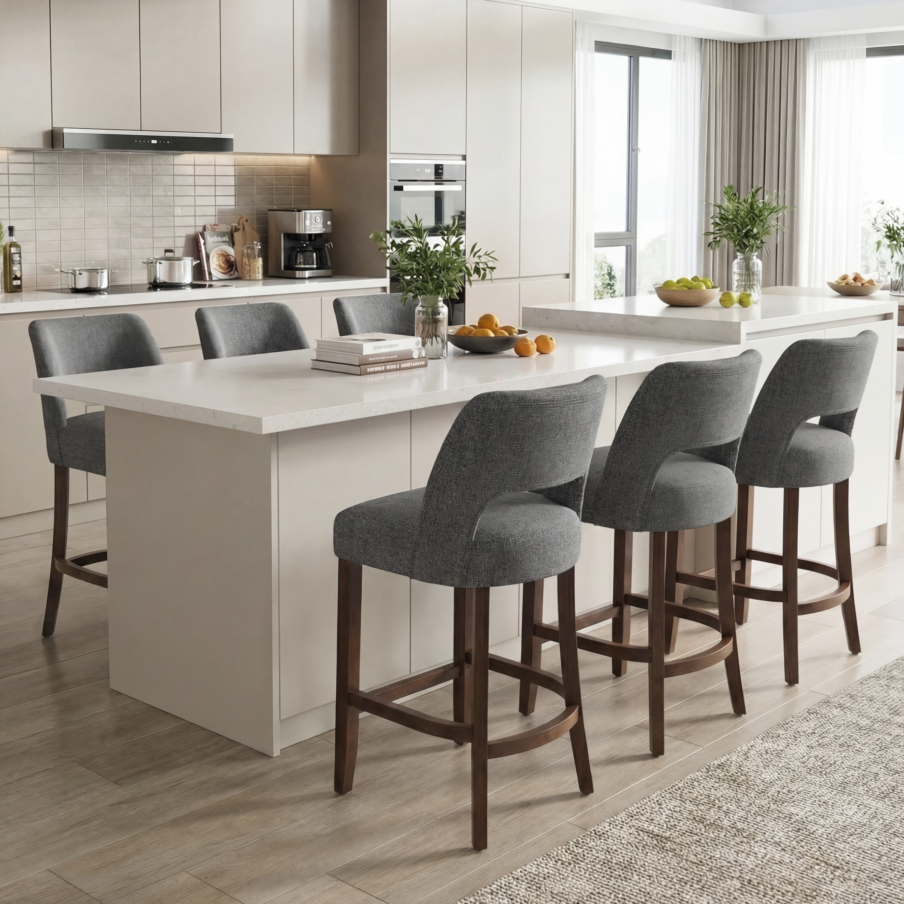 Keoni Upholstered Counter Height Bar Stool with Solid Wood legs Set of 6