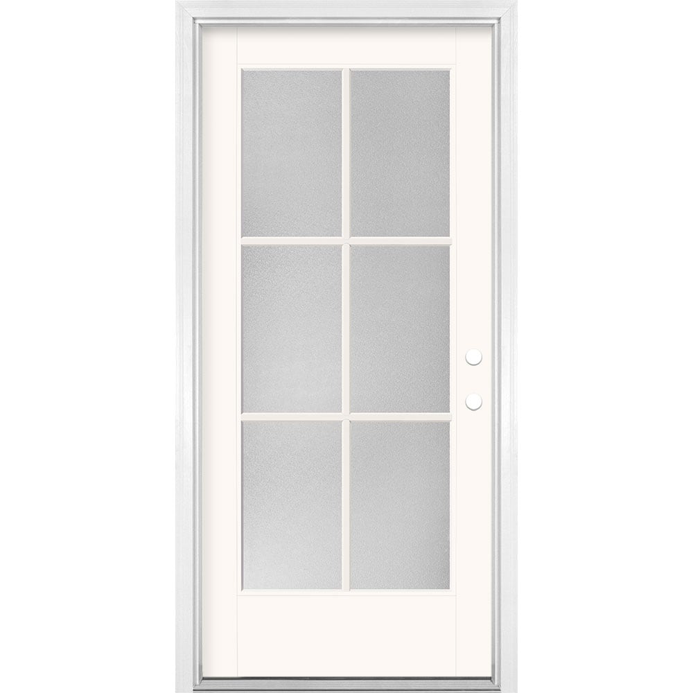 Masonite 1524323 36-in x 80-in x 4-9/16-in Fiberglass Full lite Left-hand inswing Modern White Painted Prehung Single door Front Door with Brickmould Insulating core Simulated divided light
