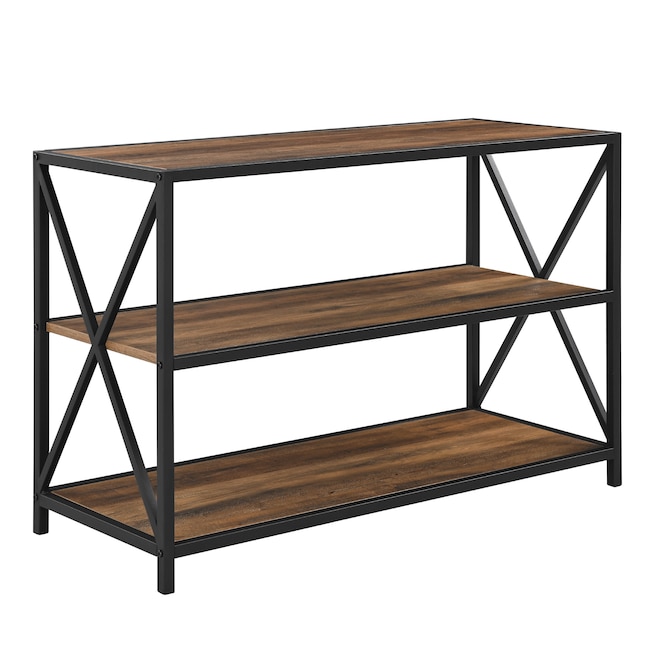 Walker Edison Rustic Oak Metal 3 Shelf, Metal 2 Shelf Bookcase