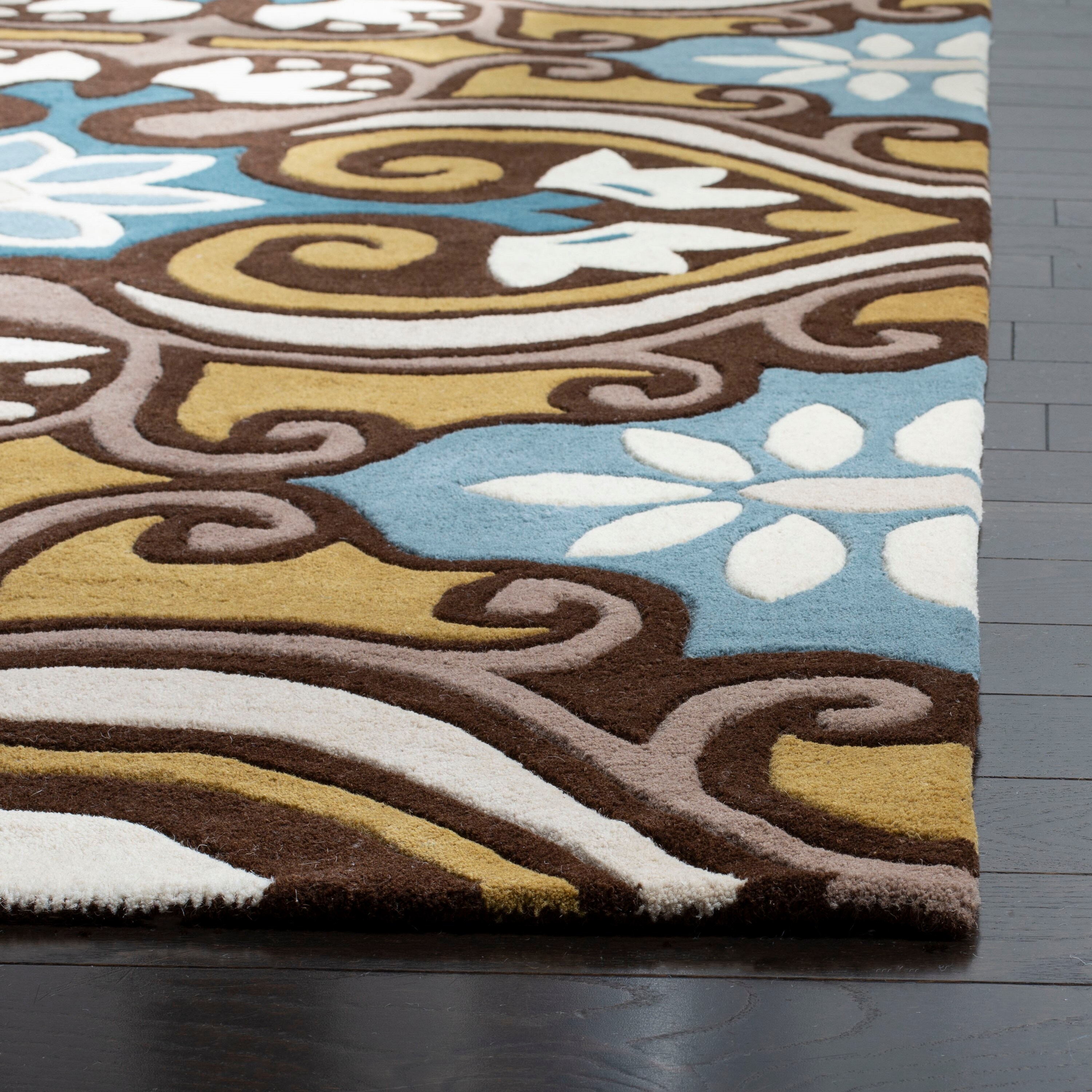 Wyndham Blue and Multi Wool 4' x 6' Hand-Tufted Area Rug
