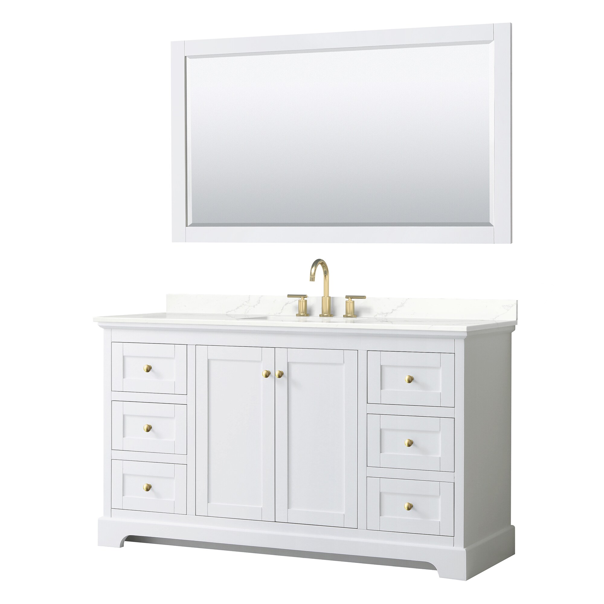 Wyndham Collection WCV232360SWGGTUS3M58 Avery 60-in White Undermount Single Sink Bathroom Vanity with Giotto Quartz Top (Mirror Included)