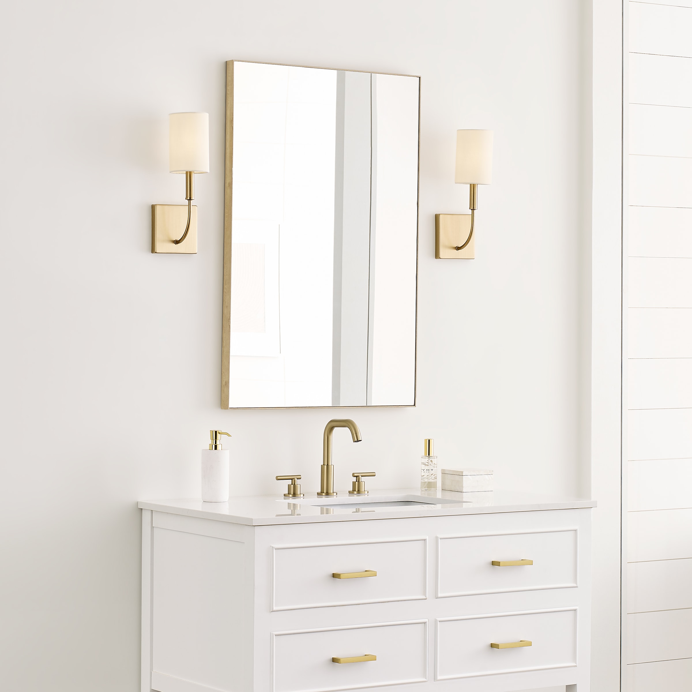Greenwich Satin Brass Dimmable Cylinder Wall Sconce with Linen Shade