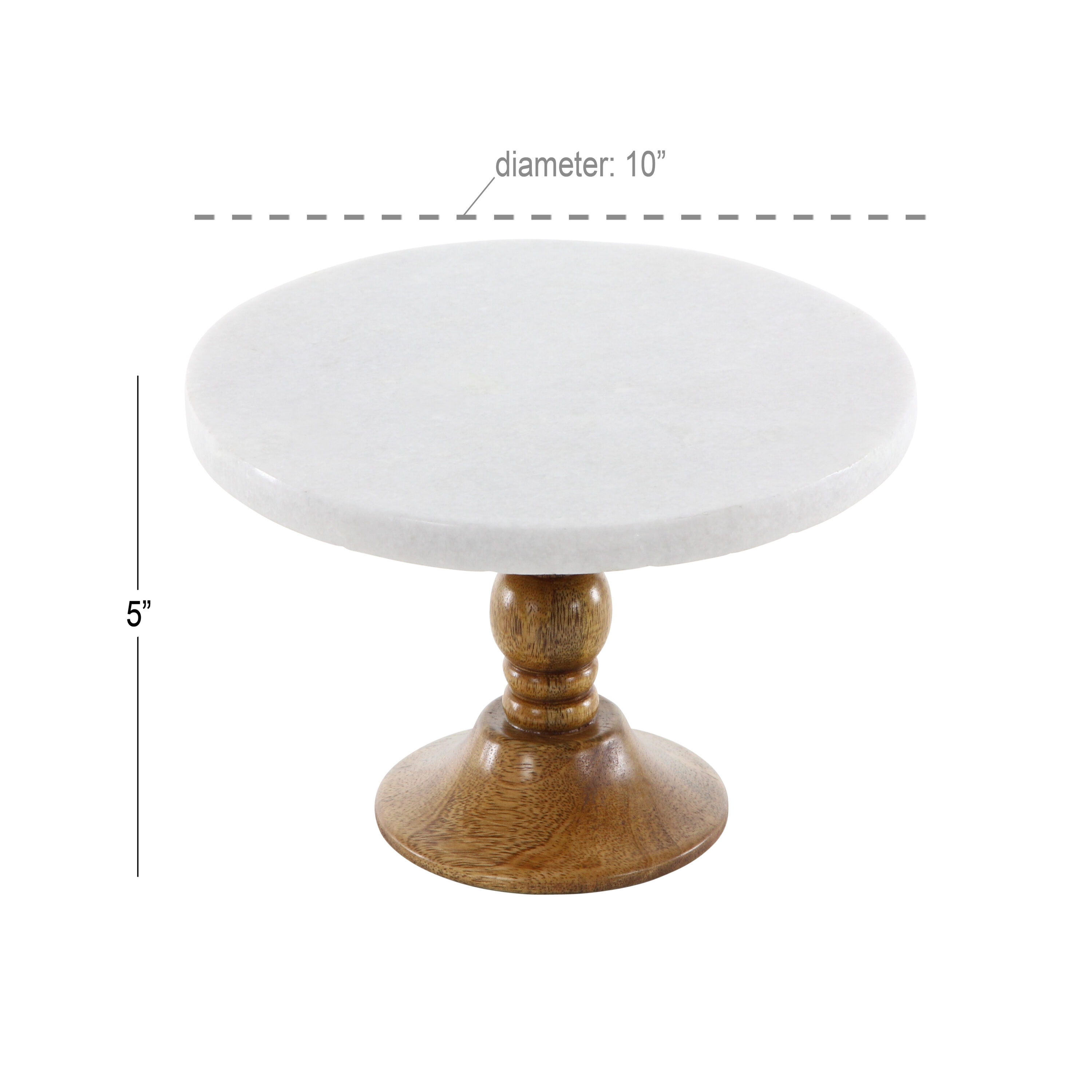 White Marble and Brown Wood Cake Stand, 10" x 5"