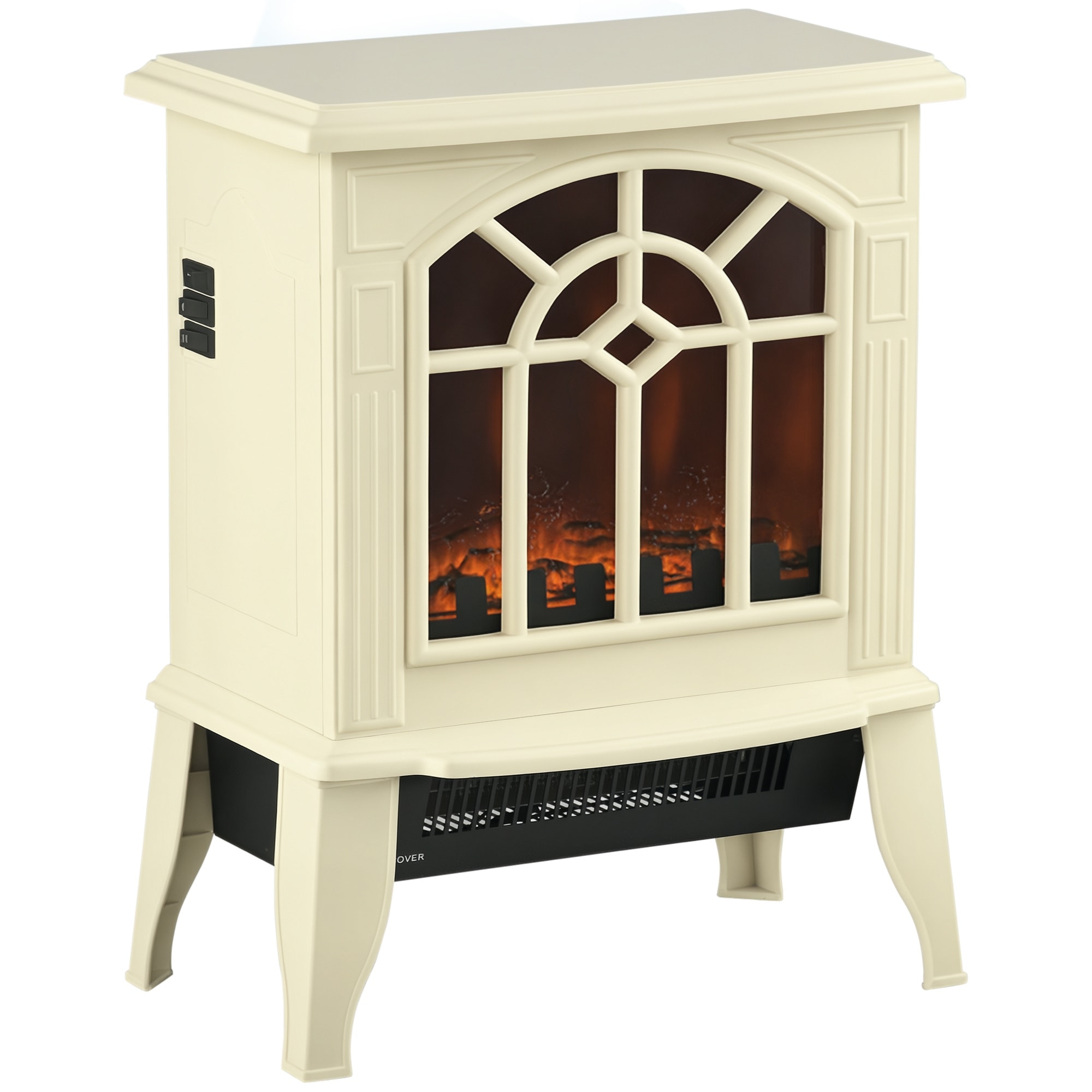 HomCom 820-129V80CW Electric Fireplace Heater  Fireplace Stove with Realistic LED Flames and Logs and Overheating Protection  750W 1500W  Cream White