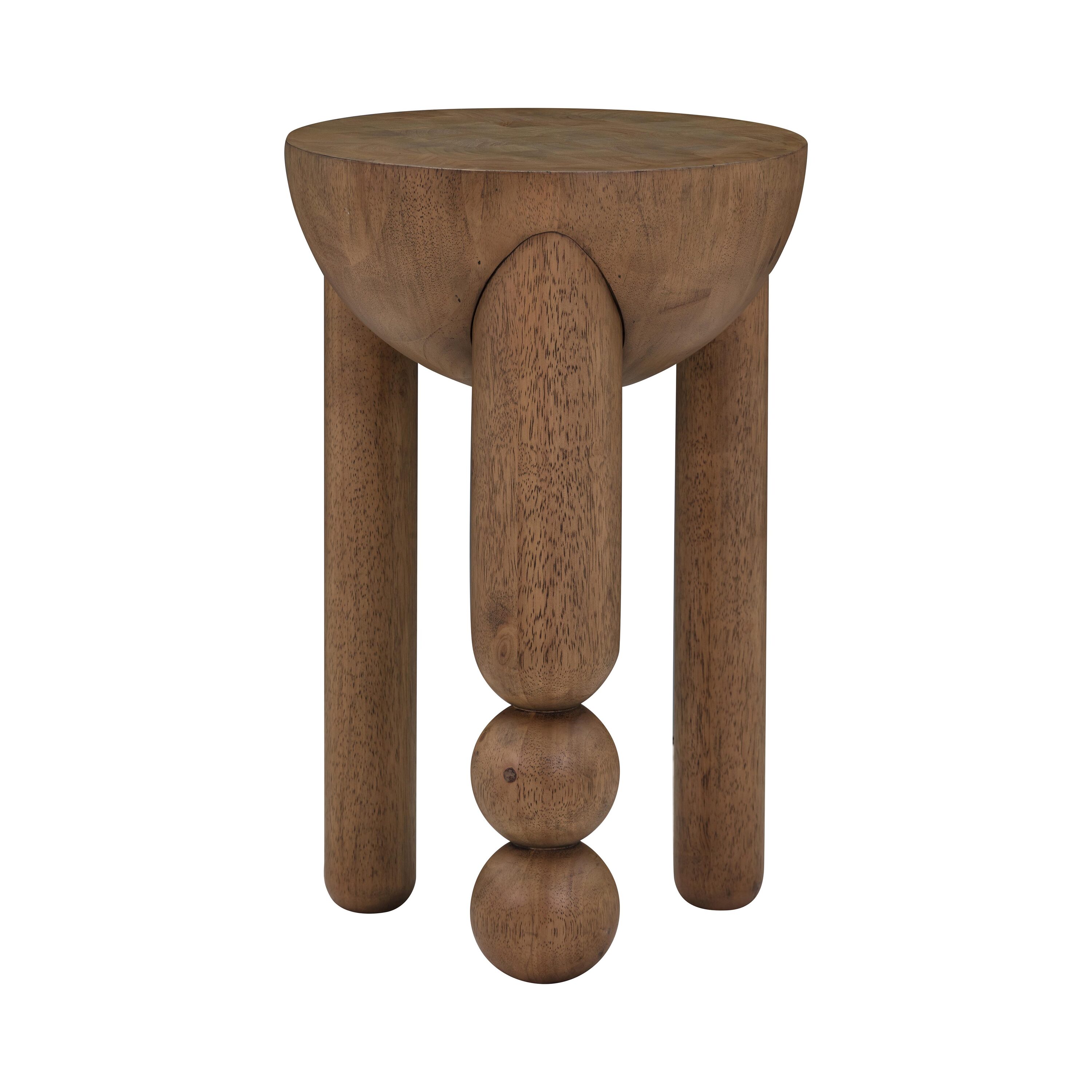 Cognac Brown Round Rubberwood Accent Table