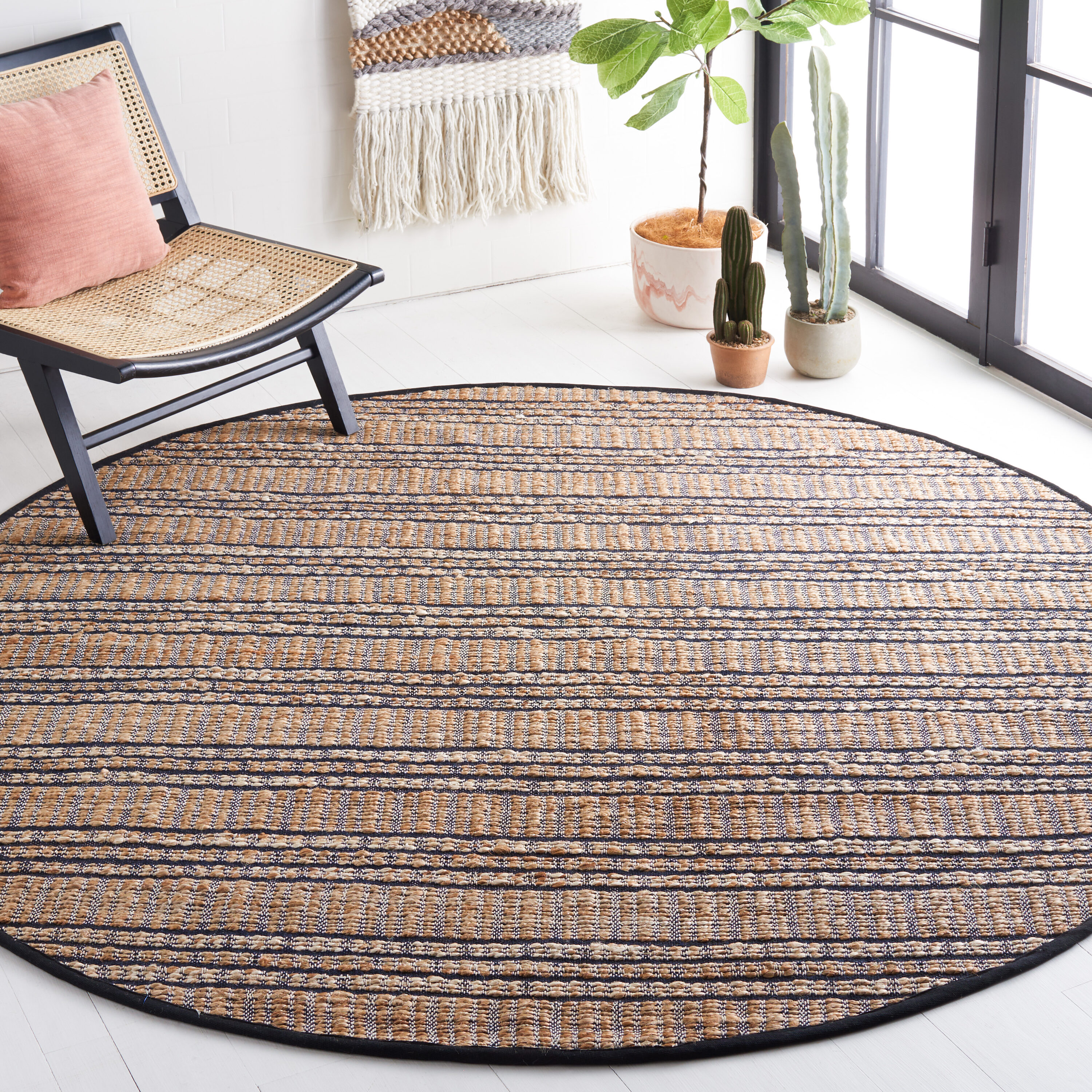  Natural Fiber 651 Navy/Natural Bohemian 7ft x 7ft Round Rug