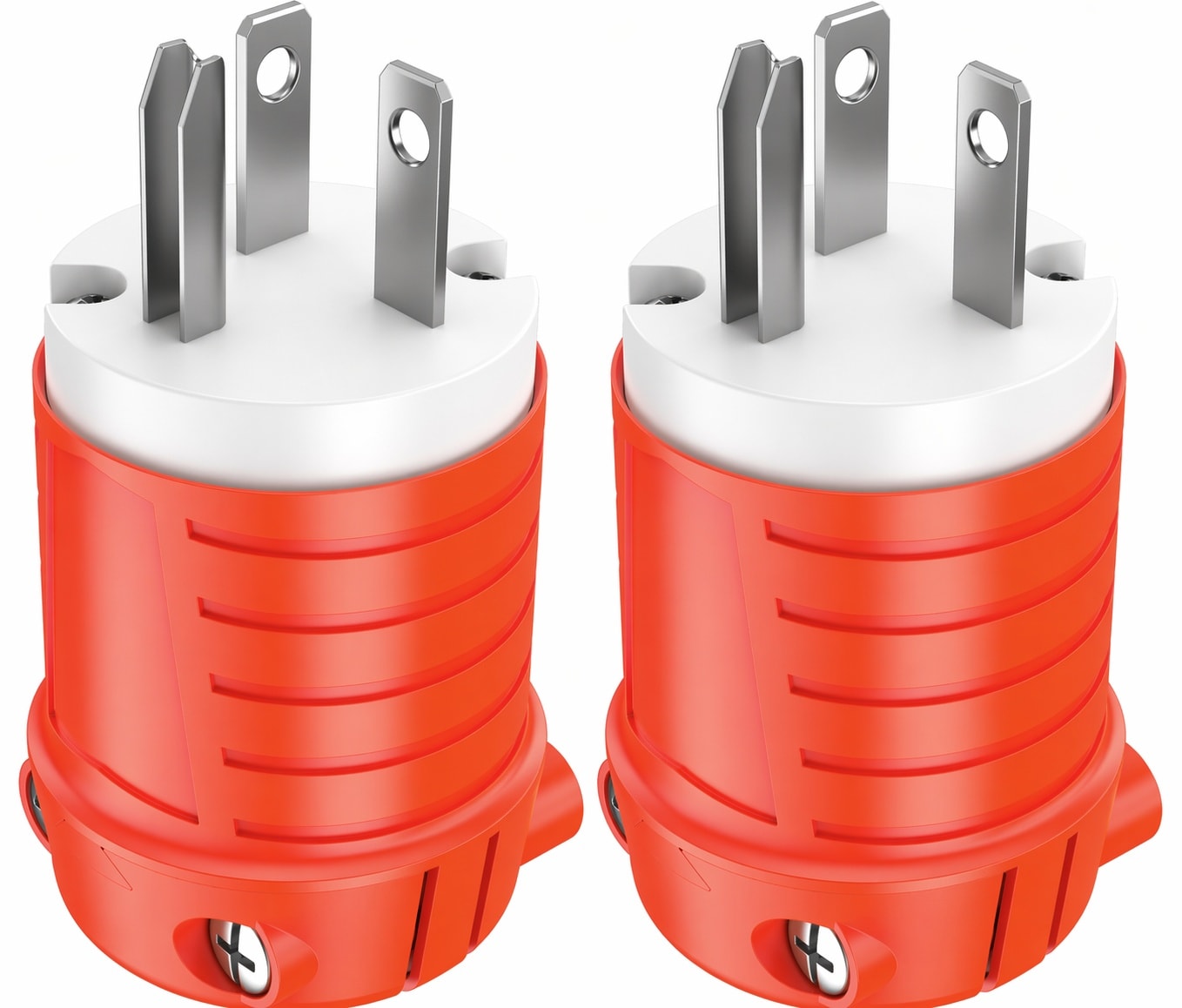 Etokfoks  20 Amp 120 Volt 3 Prong Straight Blade Grounding Plug Connector for 10AWG Extension Cord Orange Red 2 Pack