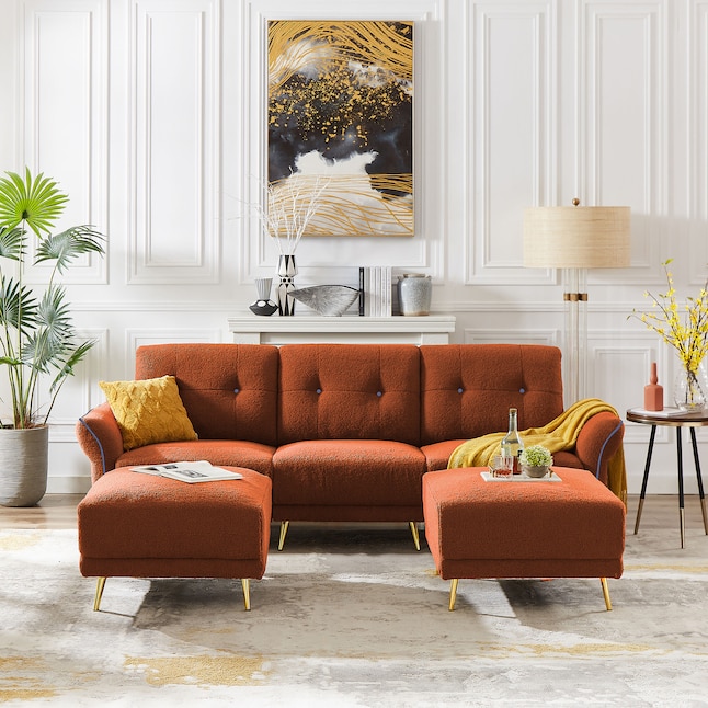 Jarenie 108 48 In Casual Orange Polyester Blend 5 Seater Sectional The Couches Sofas Loveseats Department At Lowes Com