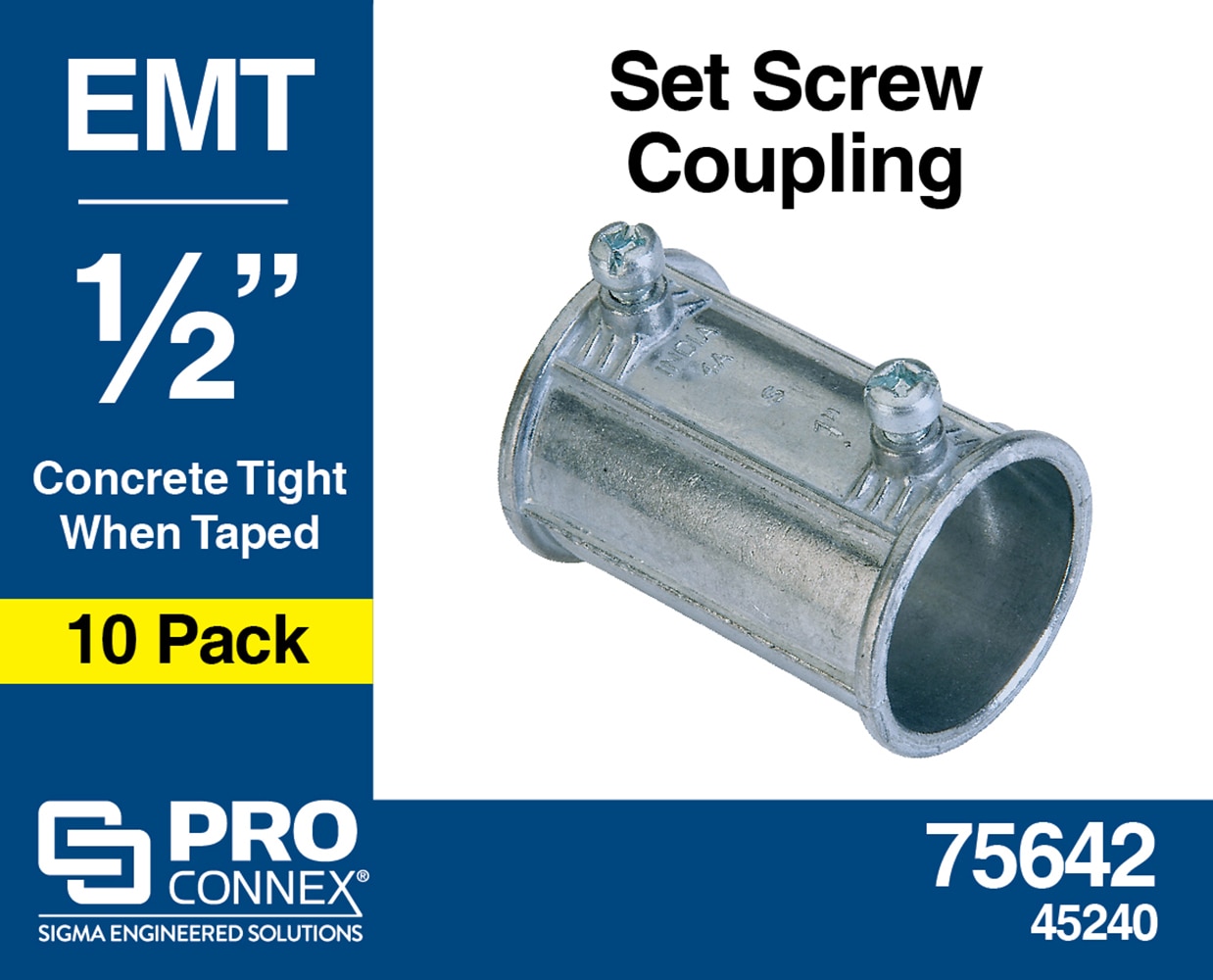 Sigma Proconnex 12 In Electrical Emt Die Cast Zinc Set Screw Coupling Conduit Fittings 10 1180