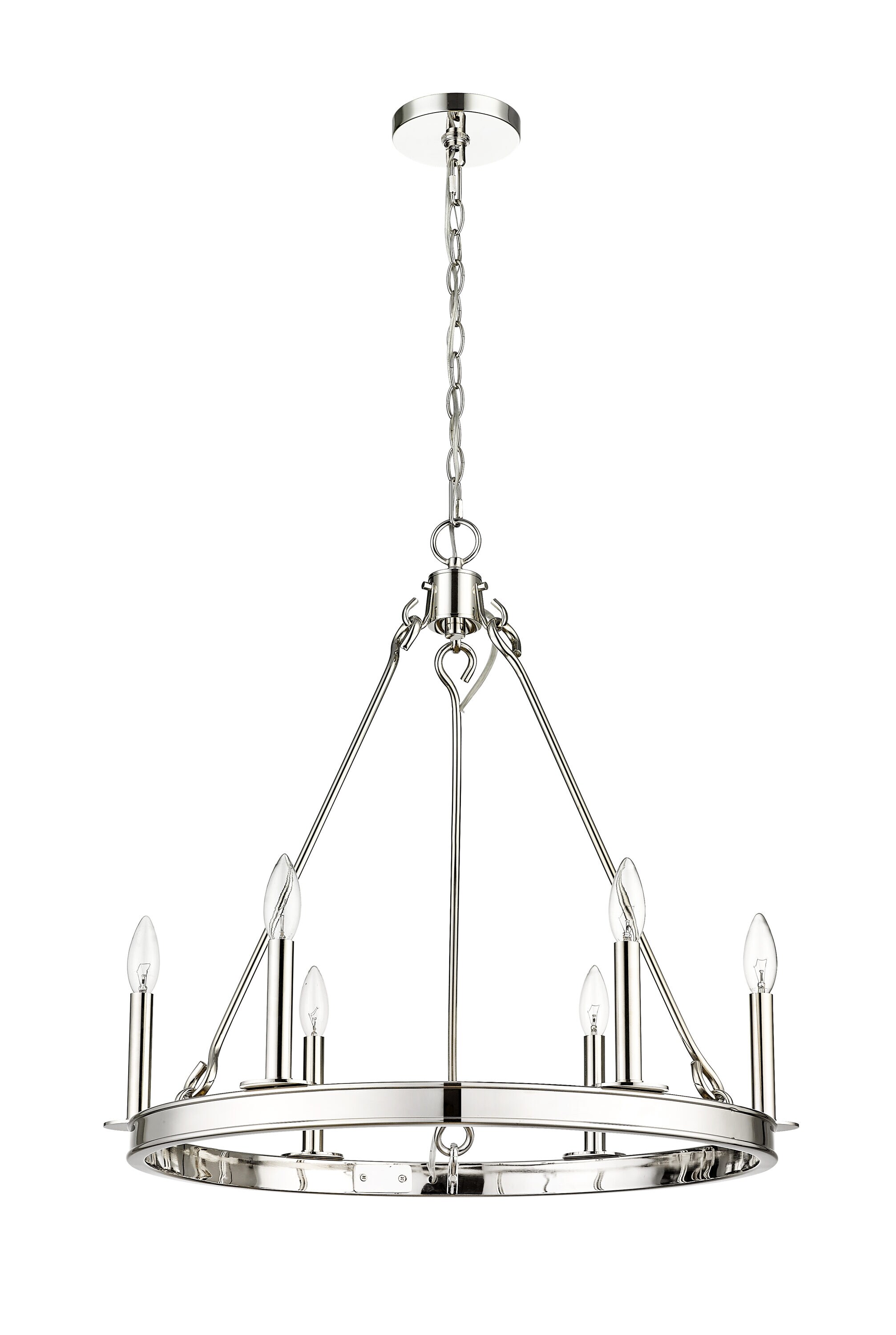 Polished Nickel 6-Light Candle Chandelier with Round Frame
