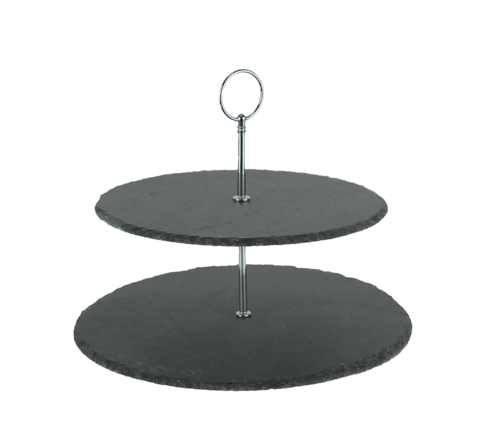 Audreys AUD-8D5078 Two-Tier Round Slate Stone and Chromed Metal Country Farmhouse Serving and Display Tray for Elegant Rustic Kitchen and Dining Decor- 11.75 Inches in Diameter