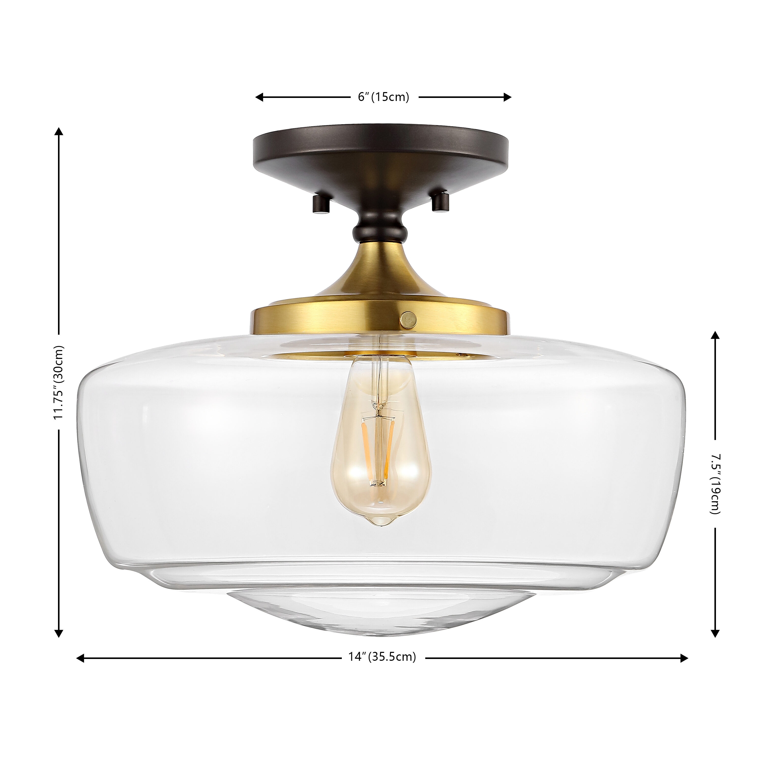 Marfa 14" Clear Glass and Brass Gold Farmhouse LED Flush Mount