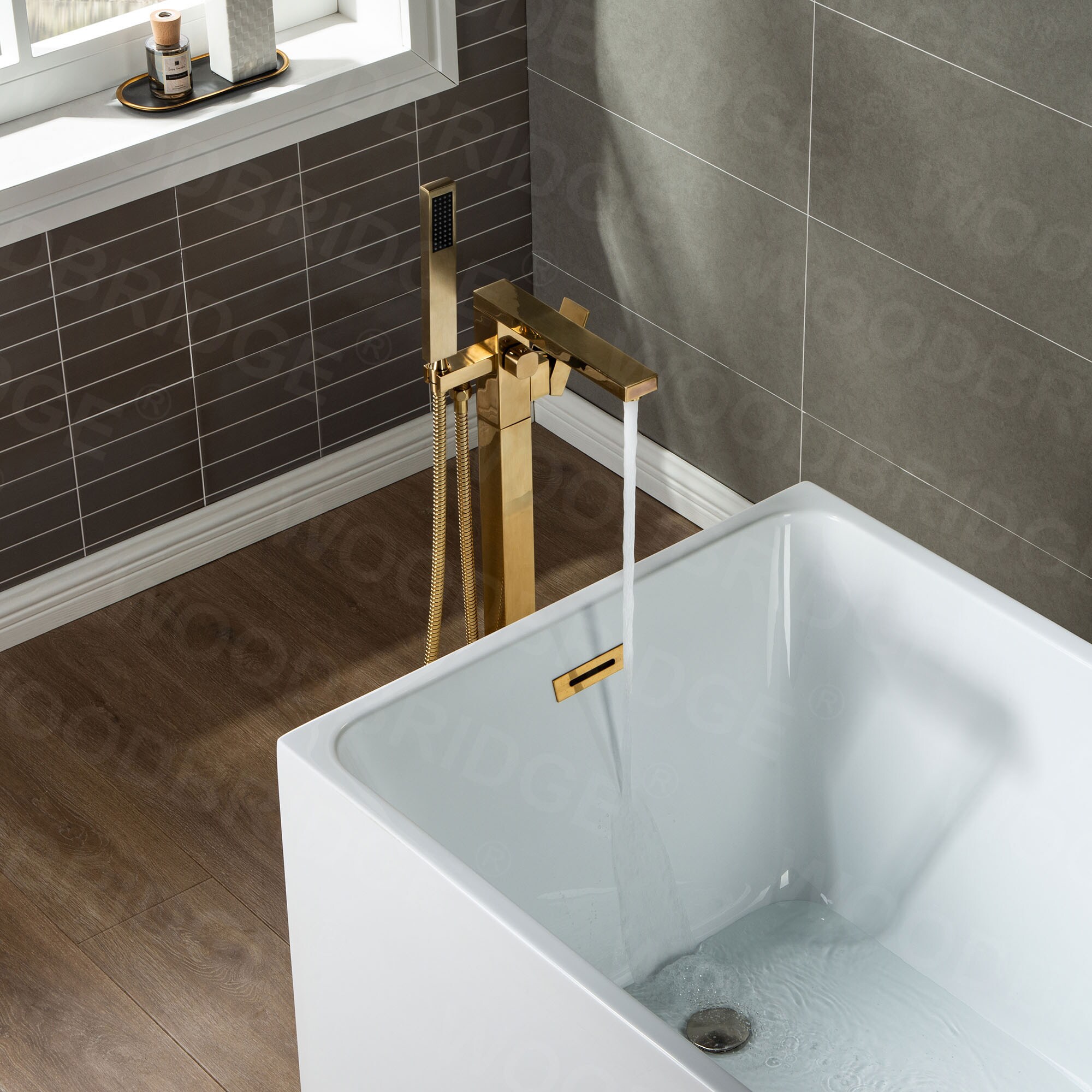 Woodbridge Frankfurt Brushed Gold 1-handle Freestanding Swivel Bathtub  Faucet with Hand Shower in the Bathtub Faucets department at