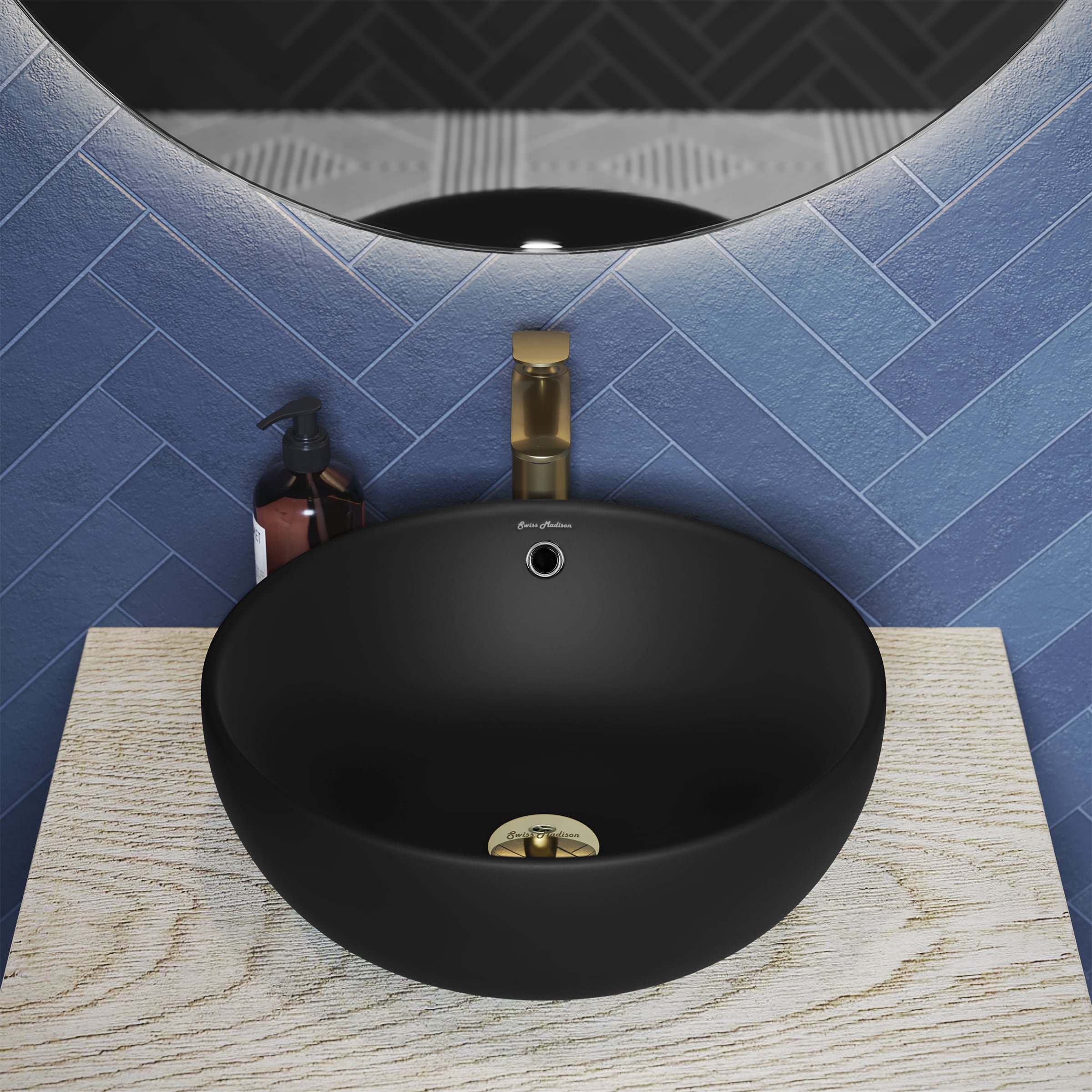 Matte Black 17" Round Ceramic Vessel Sink