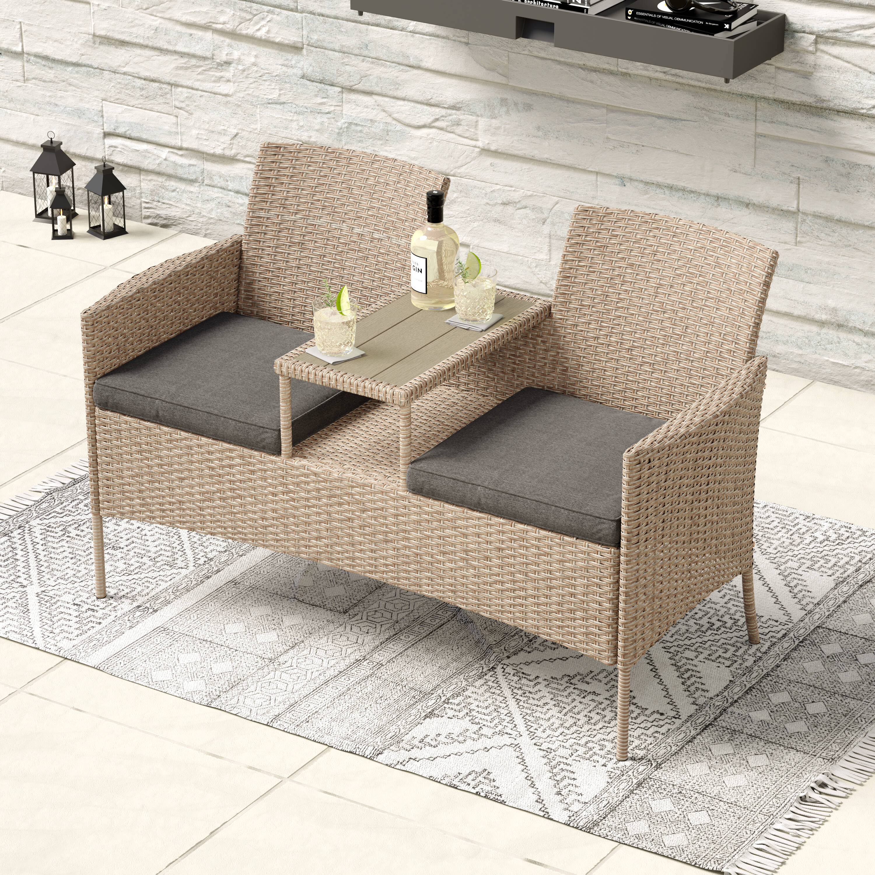 Octans Enchanted Garden 55.1-in W X 33.8-in H Tan And Dark Gray Wicker ...