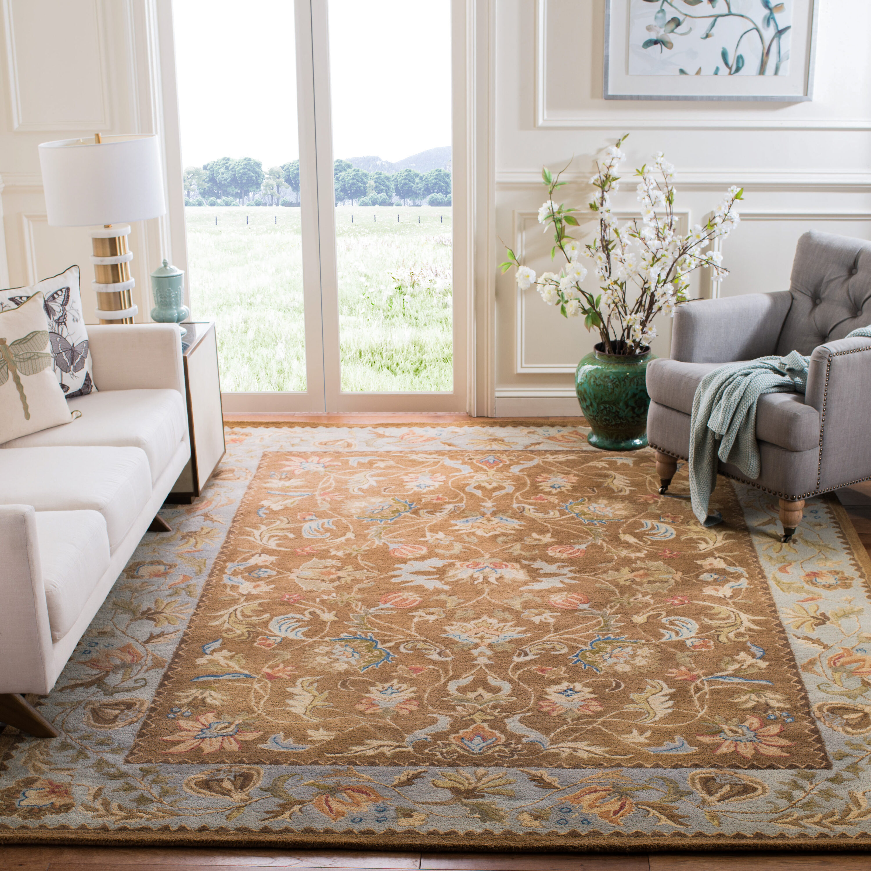  Brg161 Brown/Blue Traditional 9ft x 12ft Large Rectangle Rug