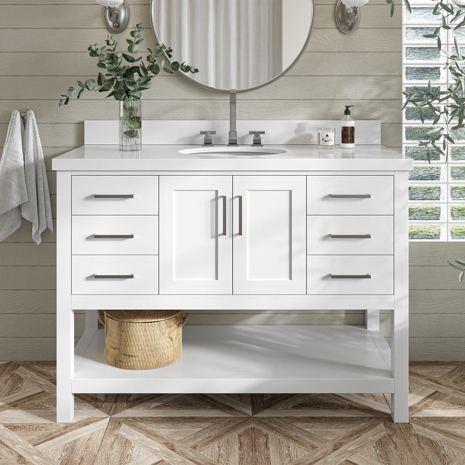 Magnolia 49" White Solid Wood Single Bathroom Vanity with Quartz Top