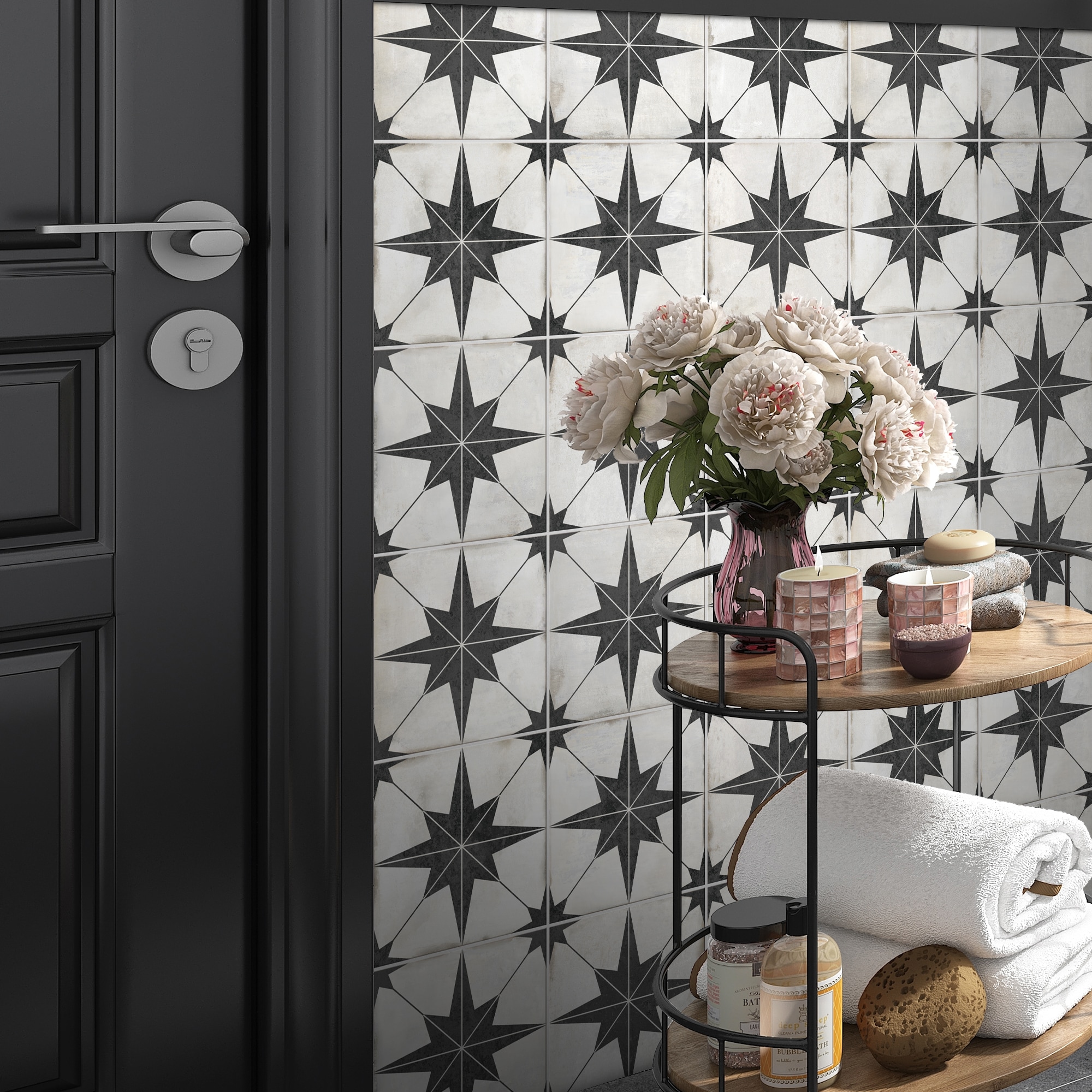 Black and White Vinyl Star Pattern Peel and Stick Wallpaper