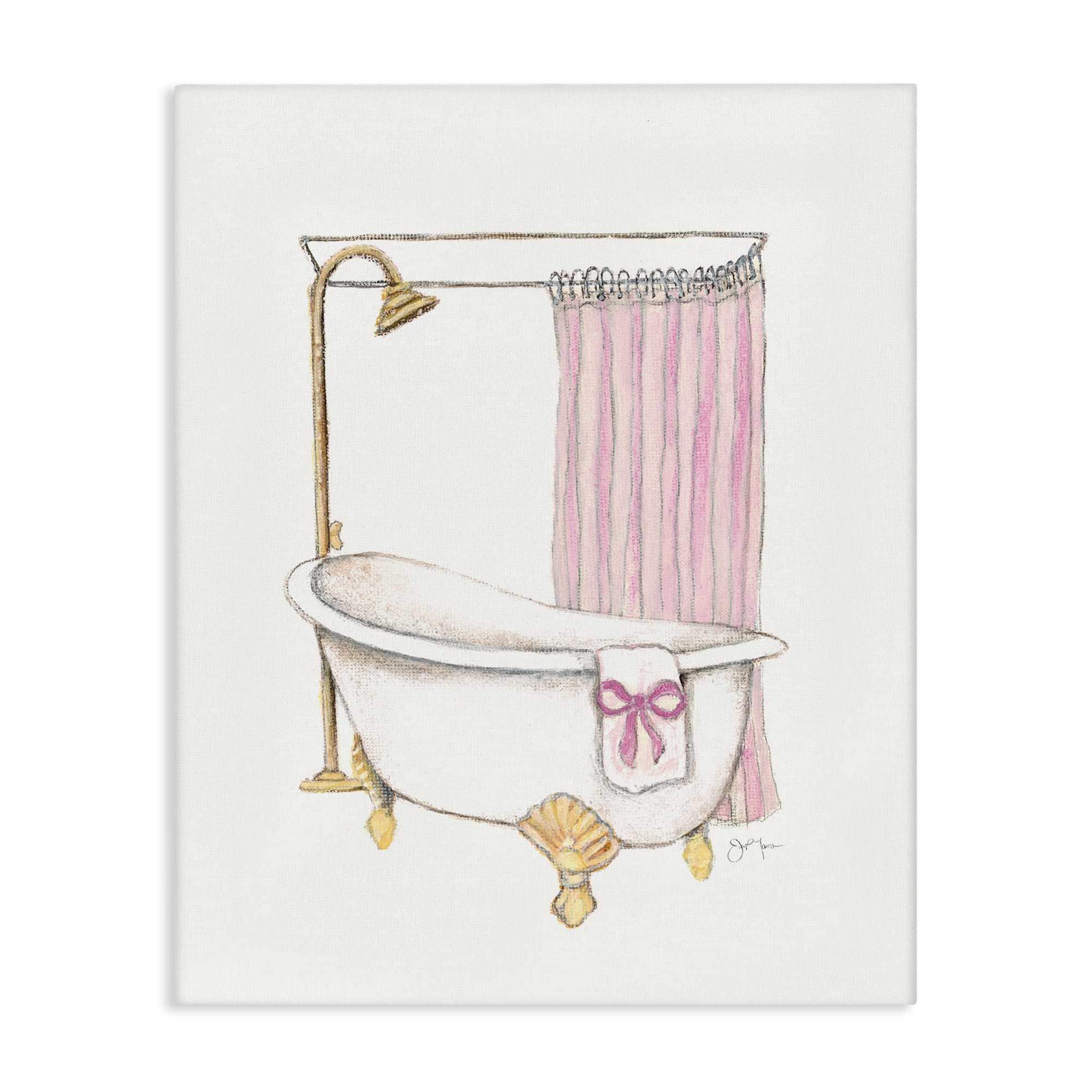 Stupell Industries BT-968-CN-30X40 Simple Bathtub with Bow Canvas Wall Art By Janet Tava 30 x 40
