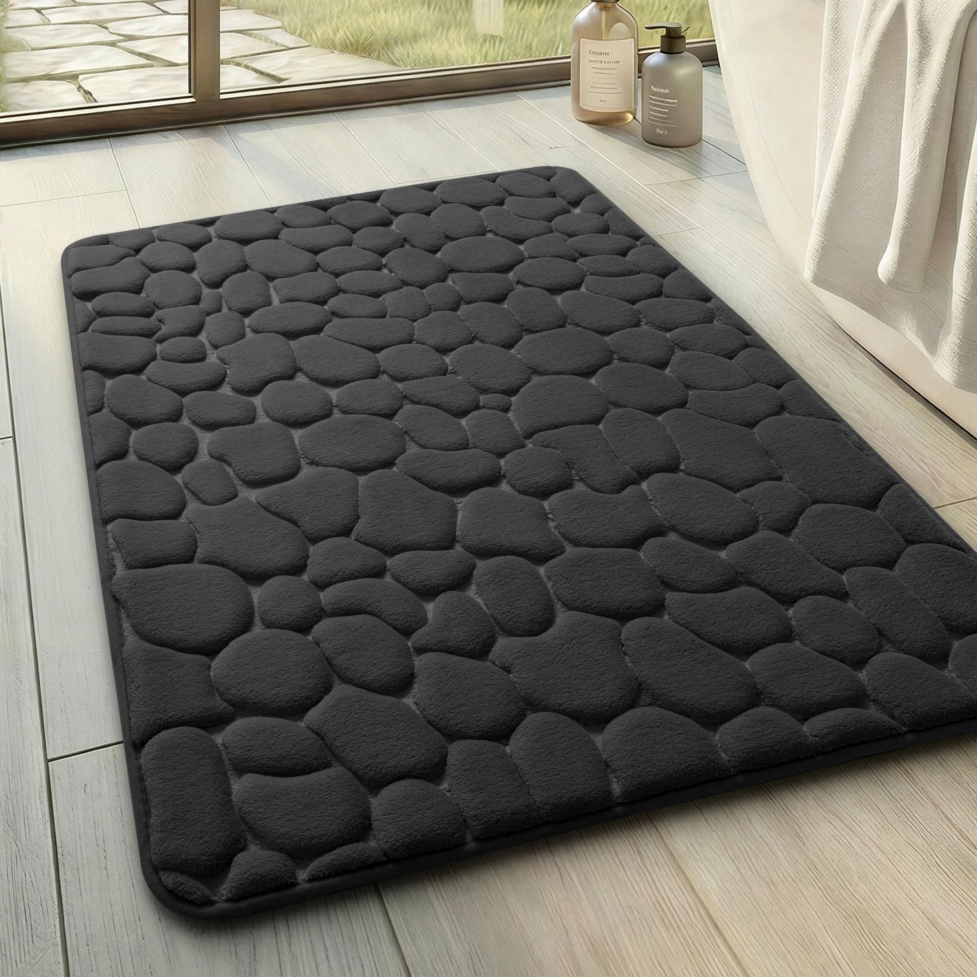 PUPWE Rectangular Memory Foam Bath Mat Non Slip Absorbent Washable Quick Dry Soft Floor Rug