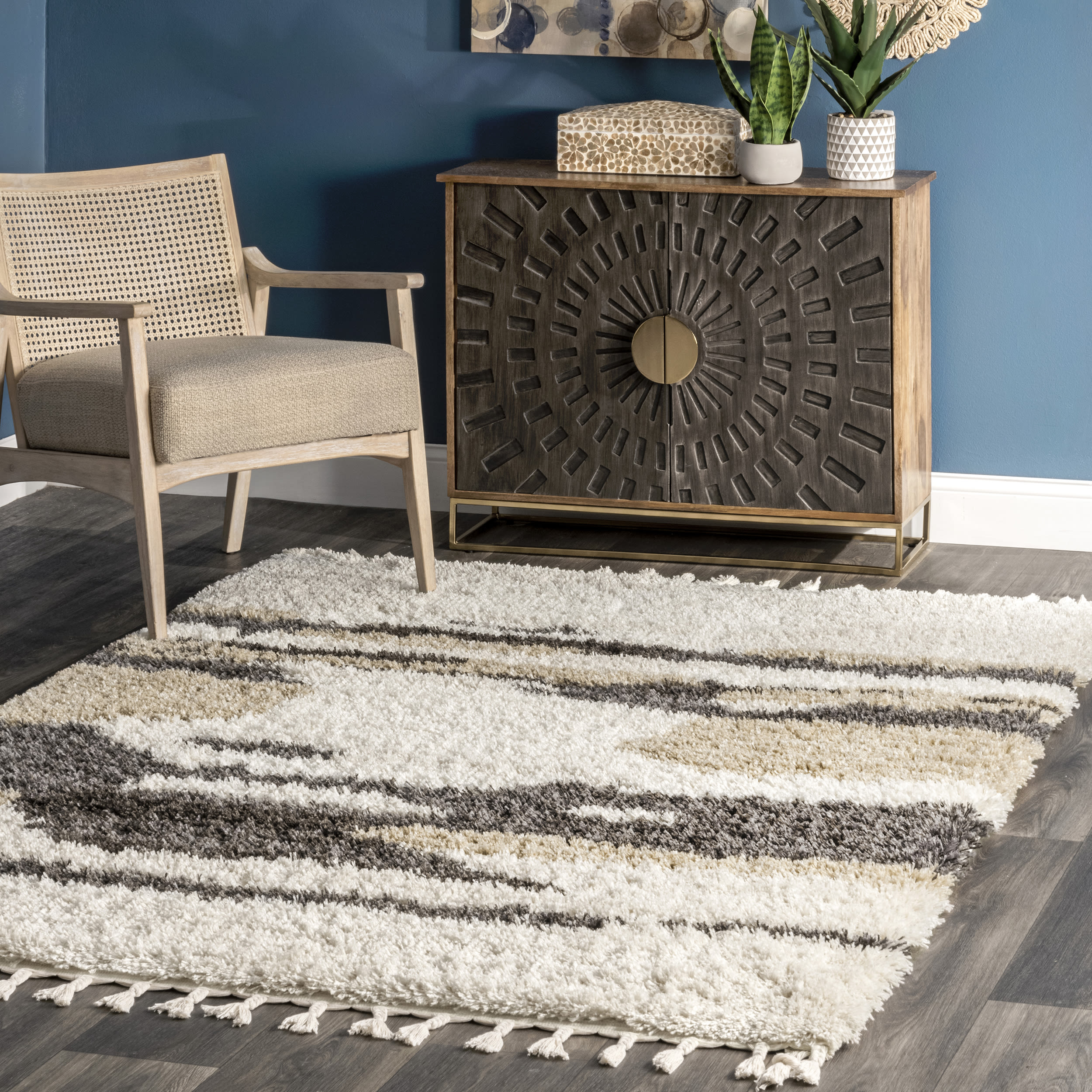 nuLOOM OZFG08A-8010 Elliot 8 x 10 (ft) Loomed Polyester Beige Rectangular Indoor Abstract Area rug