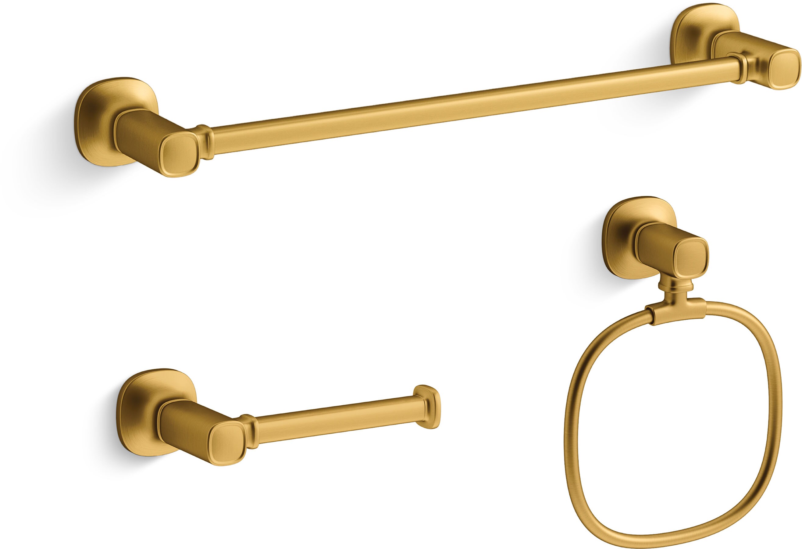 KOHLER 3-Piece Ealing Vibrant Brushed Moderne Brass Decorative Bathroom  Hardware Set with Towel Bar,Toilet Paper Holder and Towel Ring