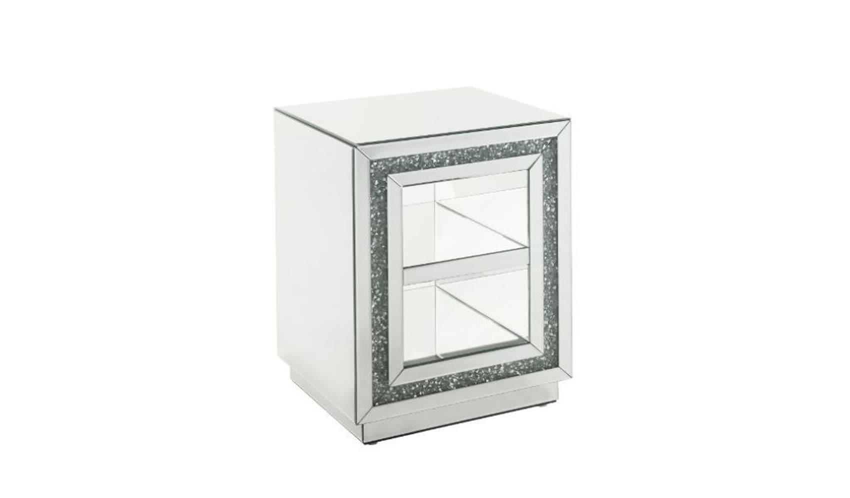 HomeRoots 4000486381 18-Inches W x 24-Inches H Mirrored Faux Diamonds Glass Rectangular Modern End Table with Storage Assembly Required