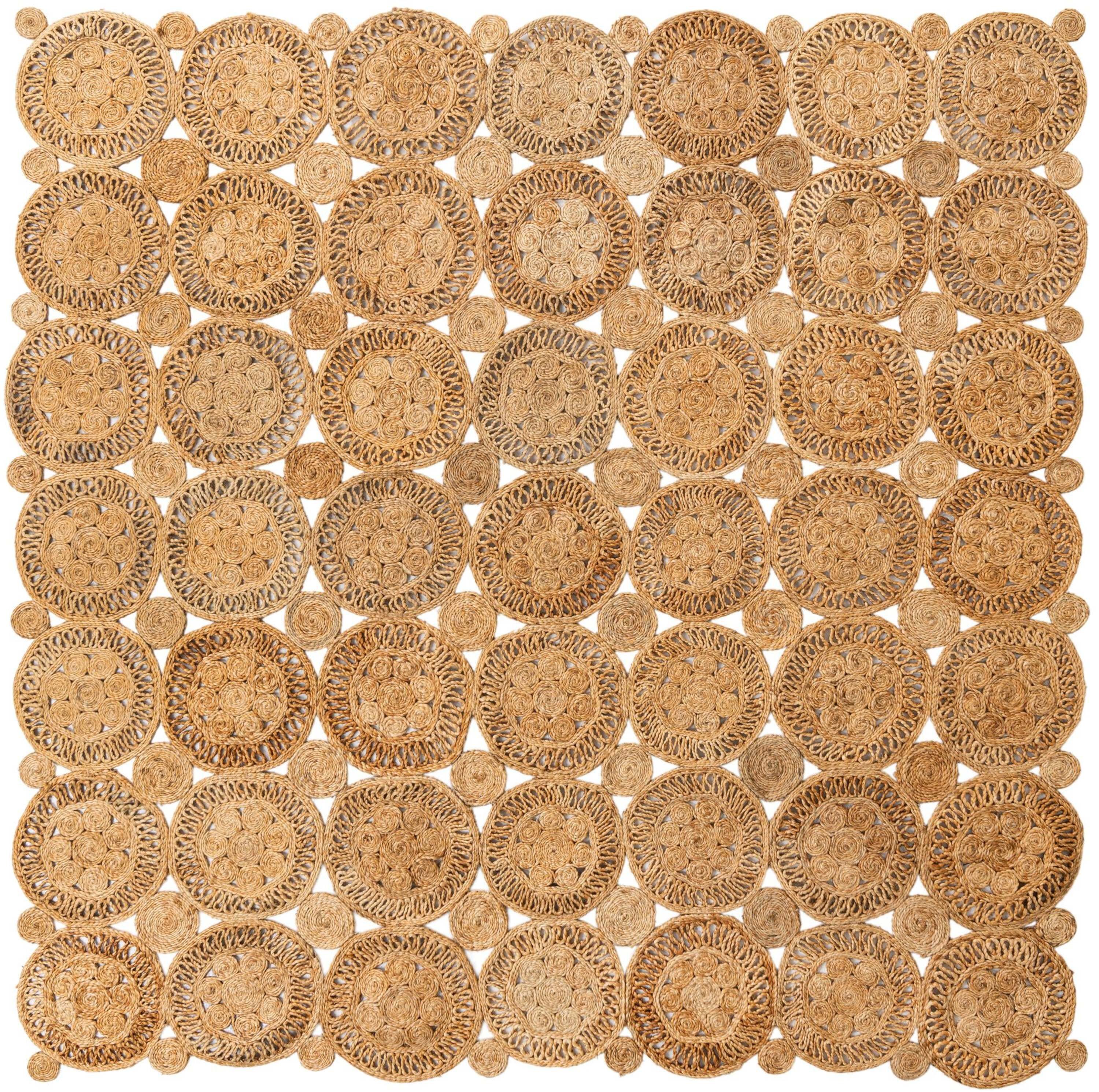 Handmade Braided Jute Square Rug in Natural Brown