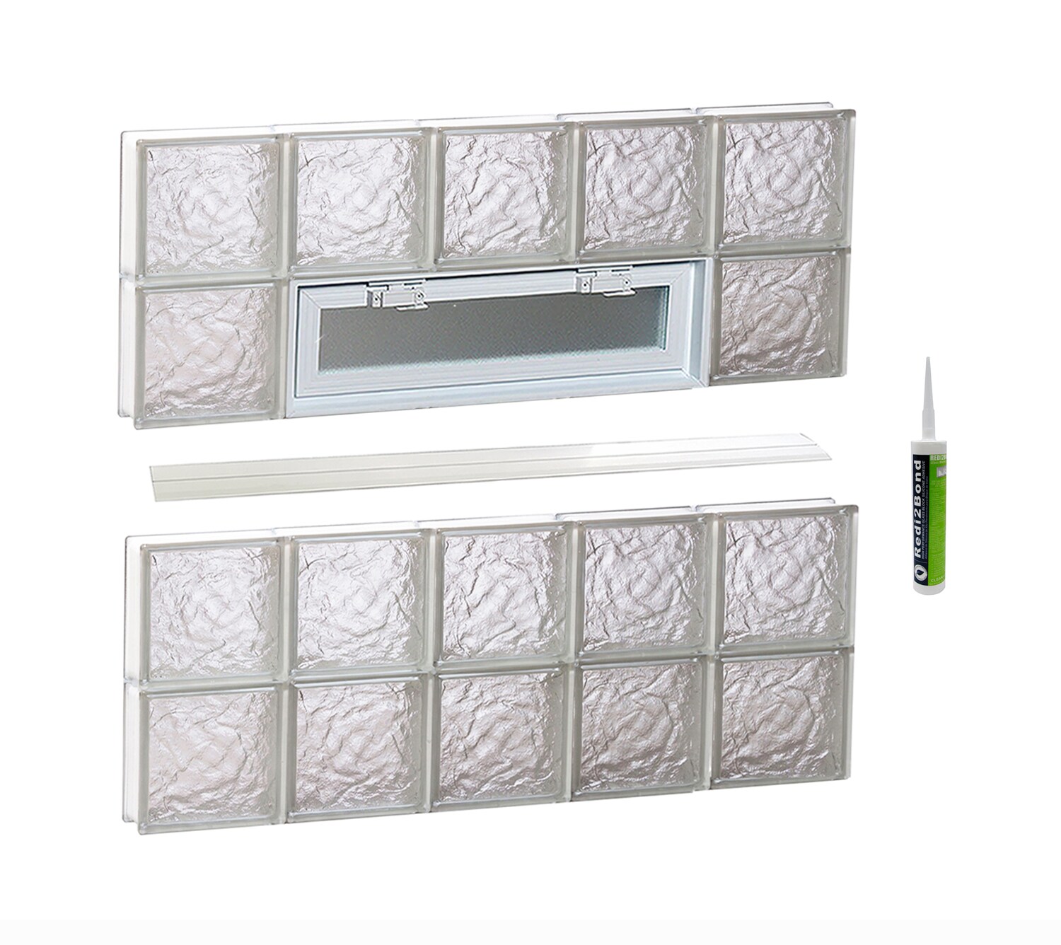 REDI2SET V4032IS Ice Glass 38-3/4-in x 31-in Frameless Replacement Vented Glass Block Window