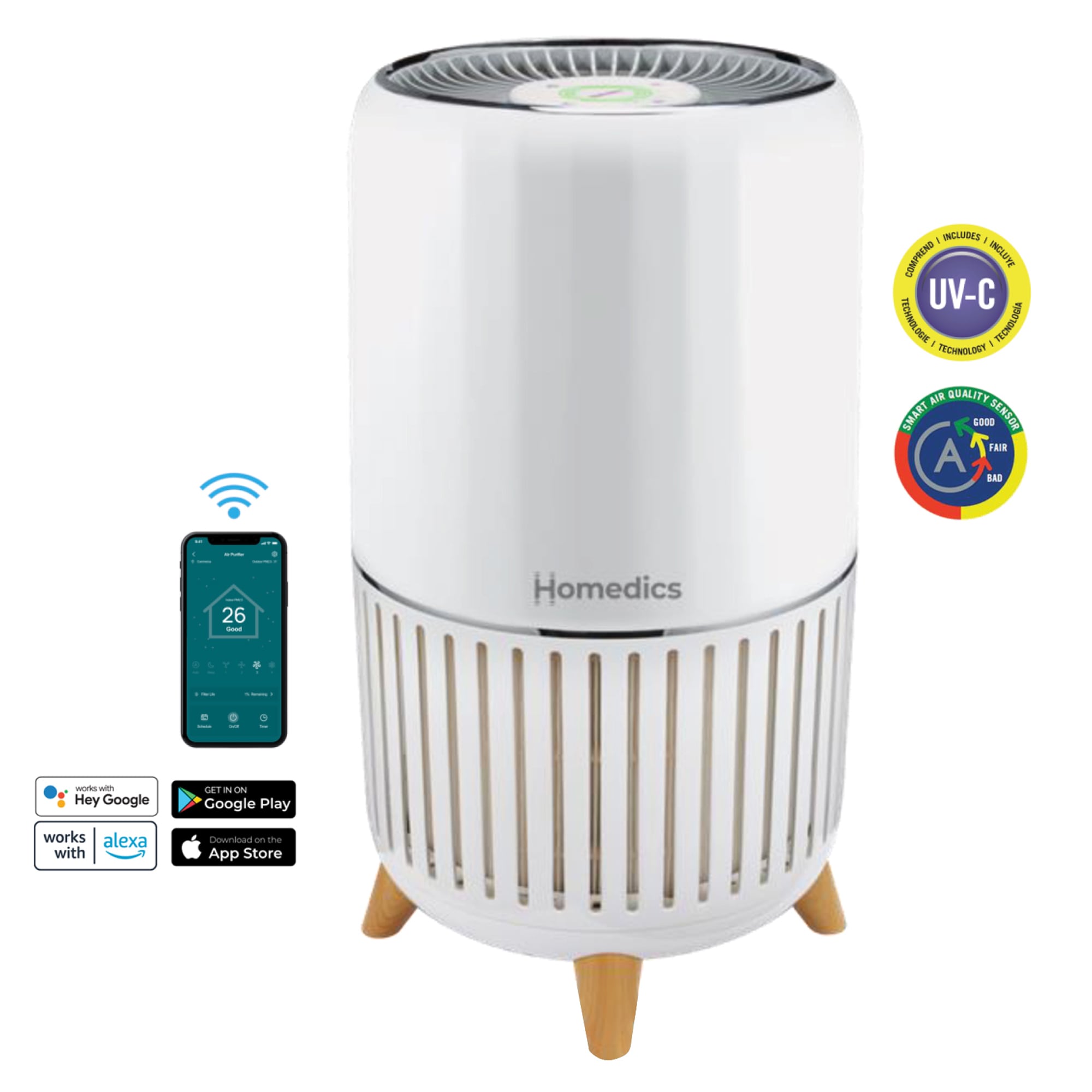  Galanz Pro Air Purifier, Smart WiFi, Auto Air Quality Monitor,  3-Stage H13 HEPA Filter for 875 sq ft Large Room, 99.99% of Particles, Pet  Allergies, Mold, Smoke, White: Home & Kitchen