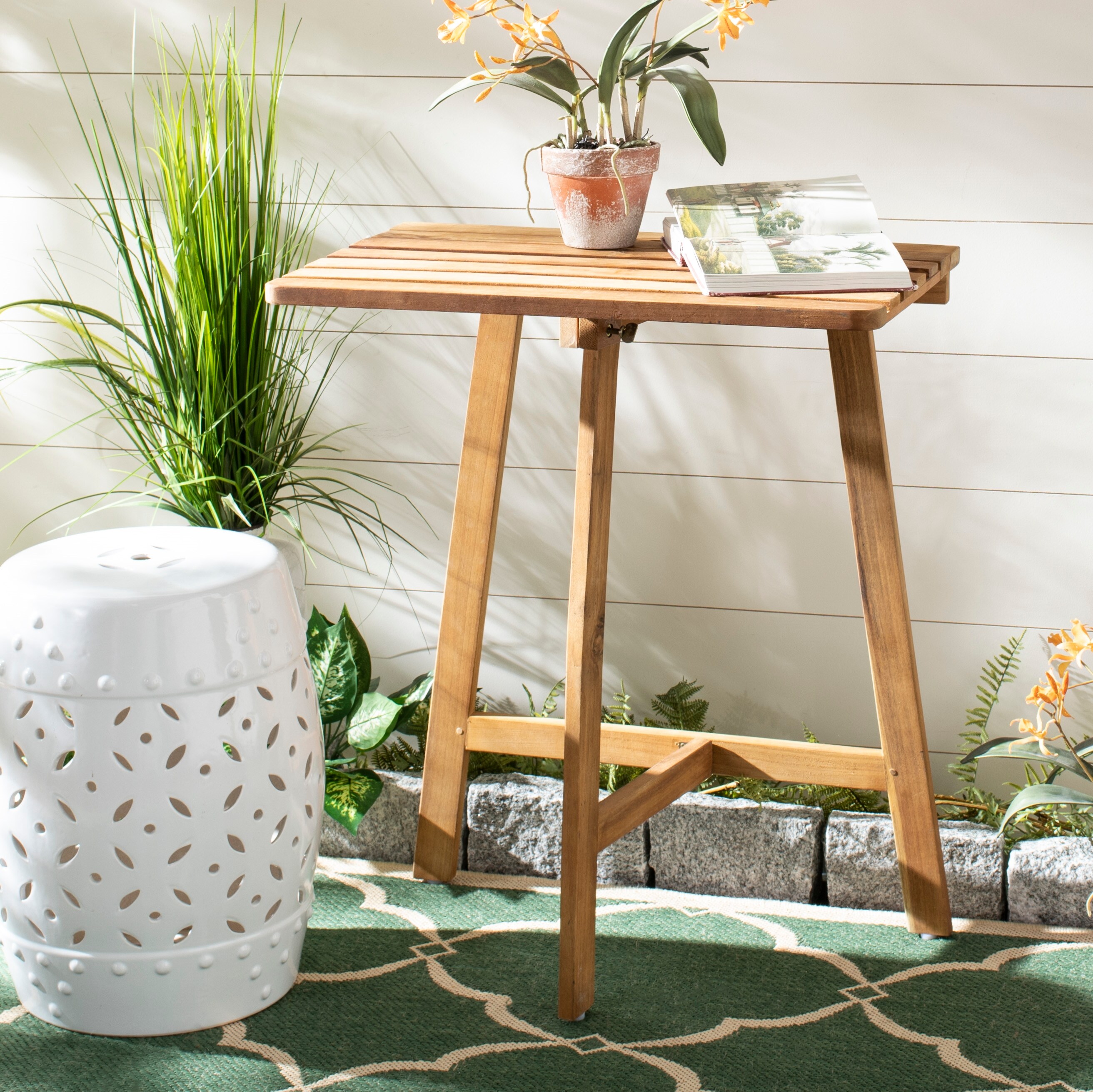 Safavieh PAT6755A Benton Rectangle Outdoor Bistro Table 15.4-in W x 23.6-in L