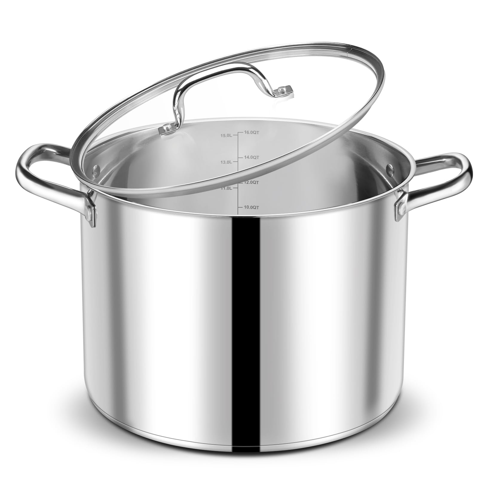 DHMHD 16 QT Stock Pot with Lid Stainless Steel Large Cooking Pot for Stewing Simmering Tri-ply Bottom for All Stoves Heavy Duty Dishwasher Safe #LDH0817X376