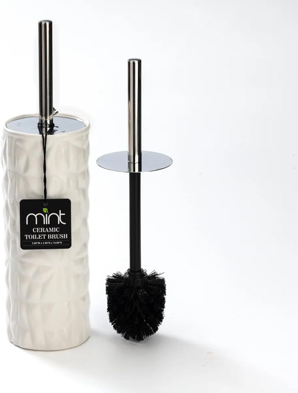 J&V TEXTILES Chrome White Faceted Ceramic Toilet Brush