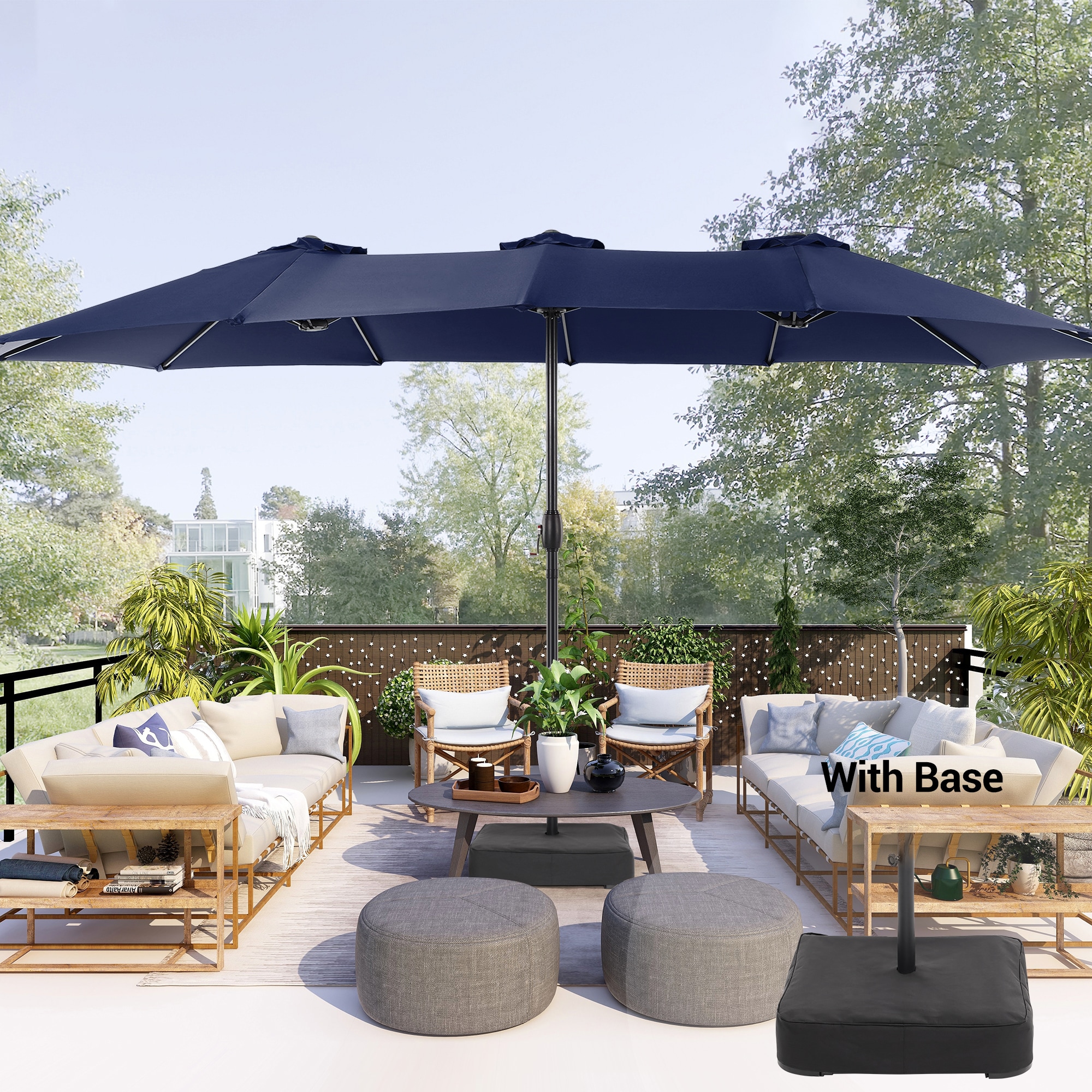 Sonkuki SD-SM-460NY-BASE 15-ft Aluminum Navy No-tilt Market Patio Umbrella with Base