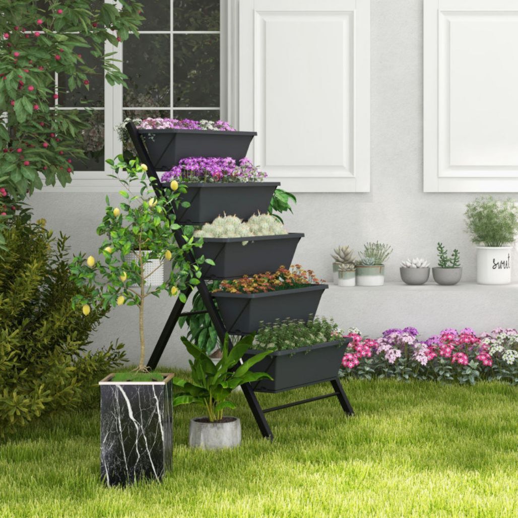 AHIOU HOME 27-in W x 22.5-in L x 46-in H Black Composite Raised Garden ...