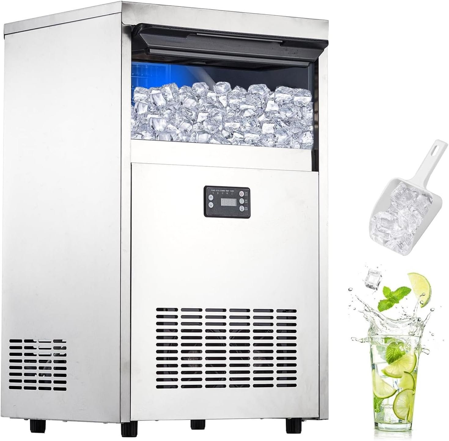 Idealhouse Freestanding Ice Maker Machine/ 90lbs Daily Output/ 33lbs Ice Storage Bin with Auto Self-Cleaning - Perfect for Home Office Bar Parties