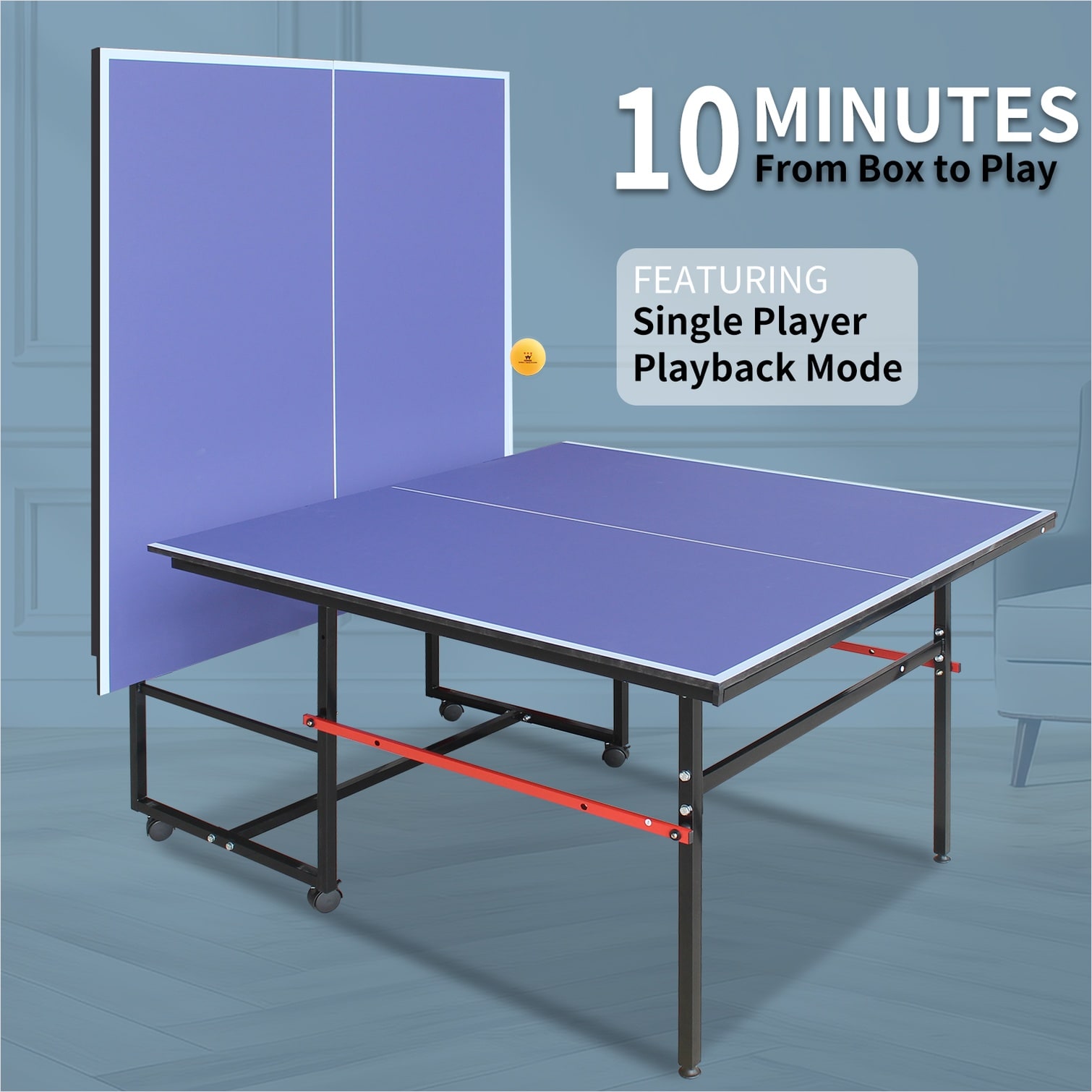 SunJet Rich Blue Midsize Folding Table Tennis Set with Net Paddles and ...