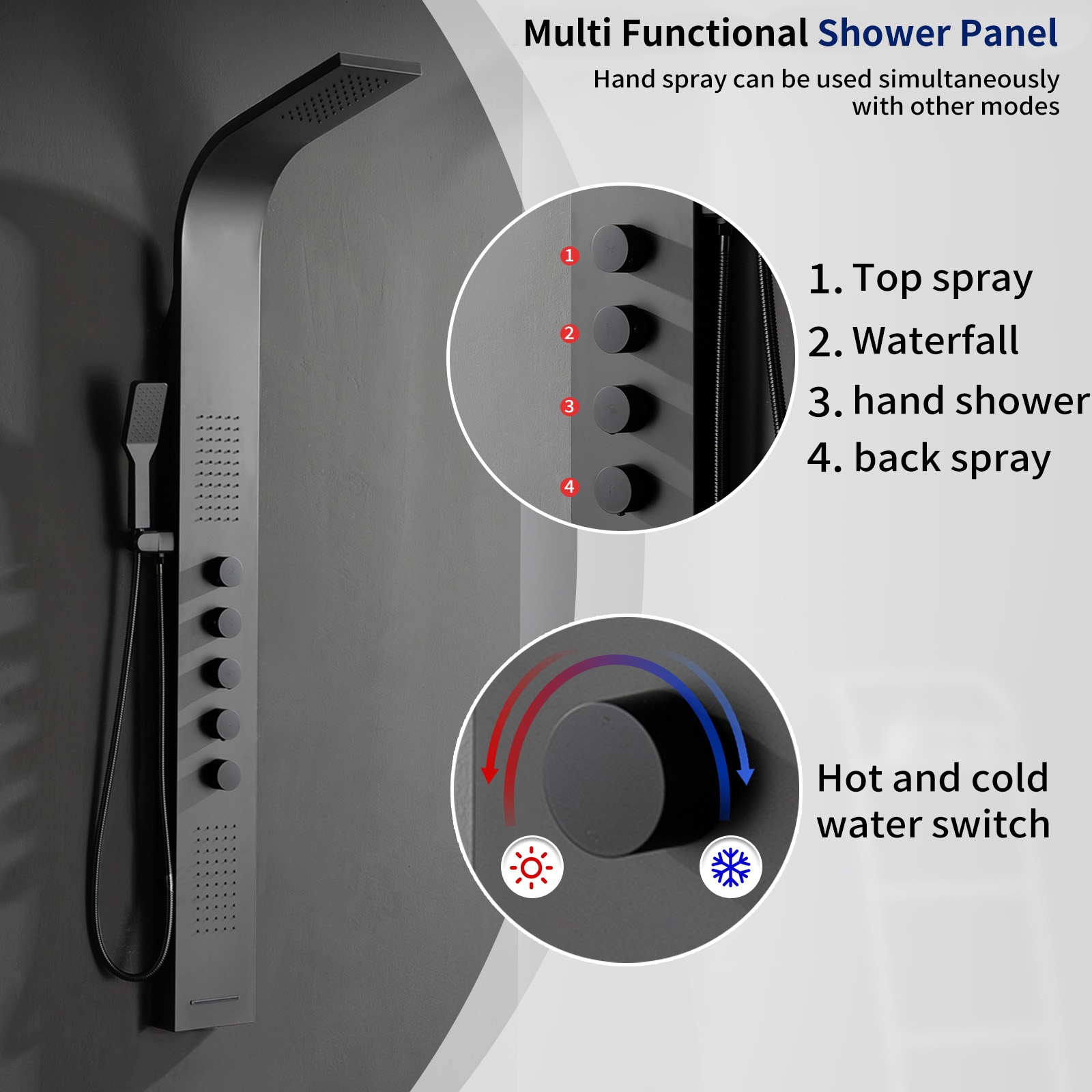 BWE YTP23-BLACK Showerhead-Bar-Panels - View #2