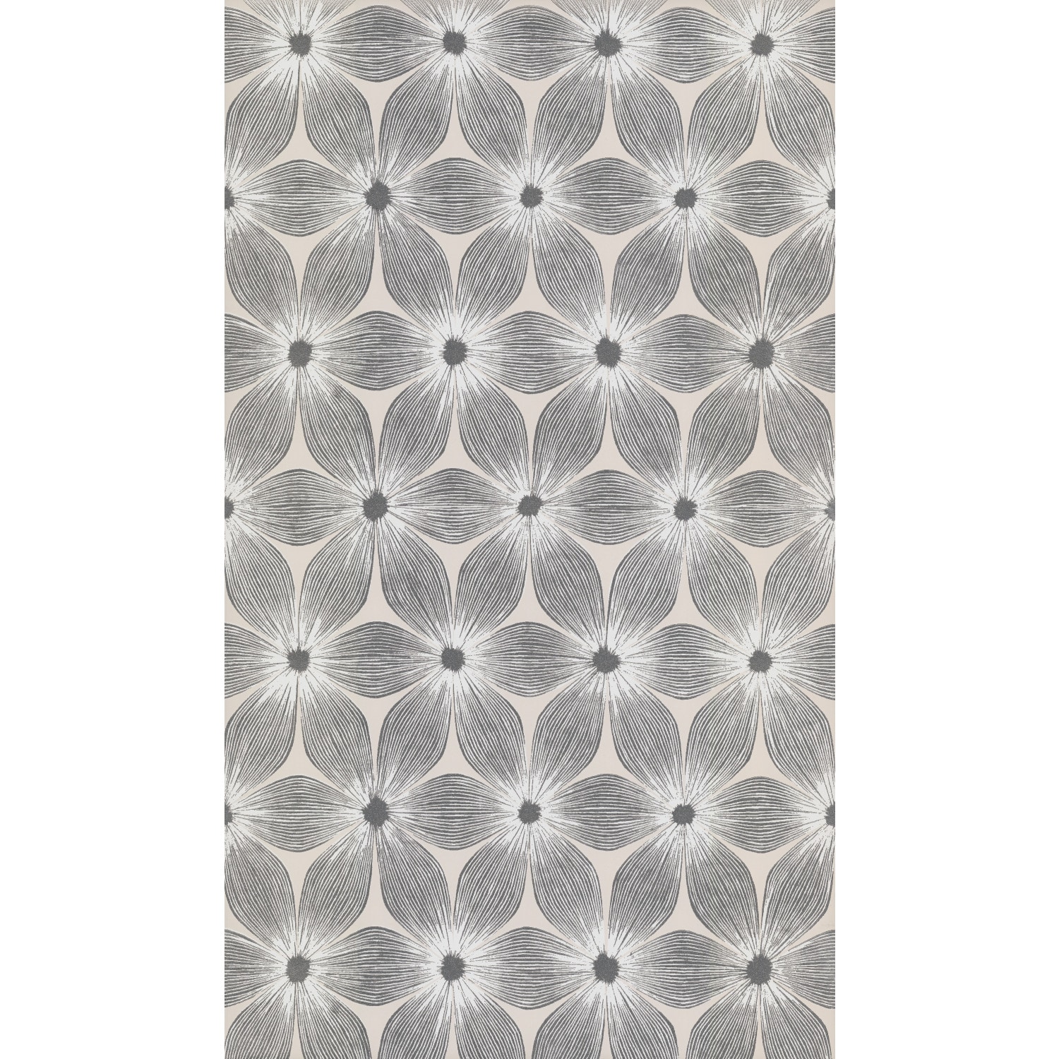 White and Silver Vinyl-Coated Floral Wallpaper