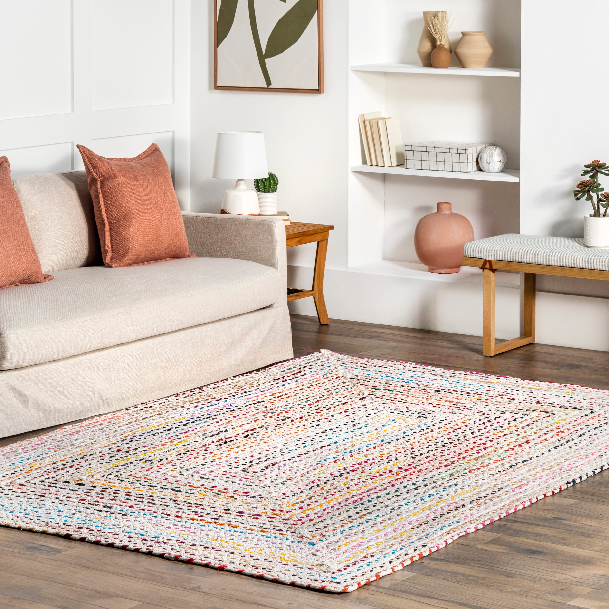 nuLOOM MGNM04C-305O Nomad 3 x 5 (ft) Braided Cotton Ivory Rectangular Indoor Bohemian/Eclectic Area rug