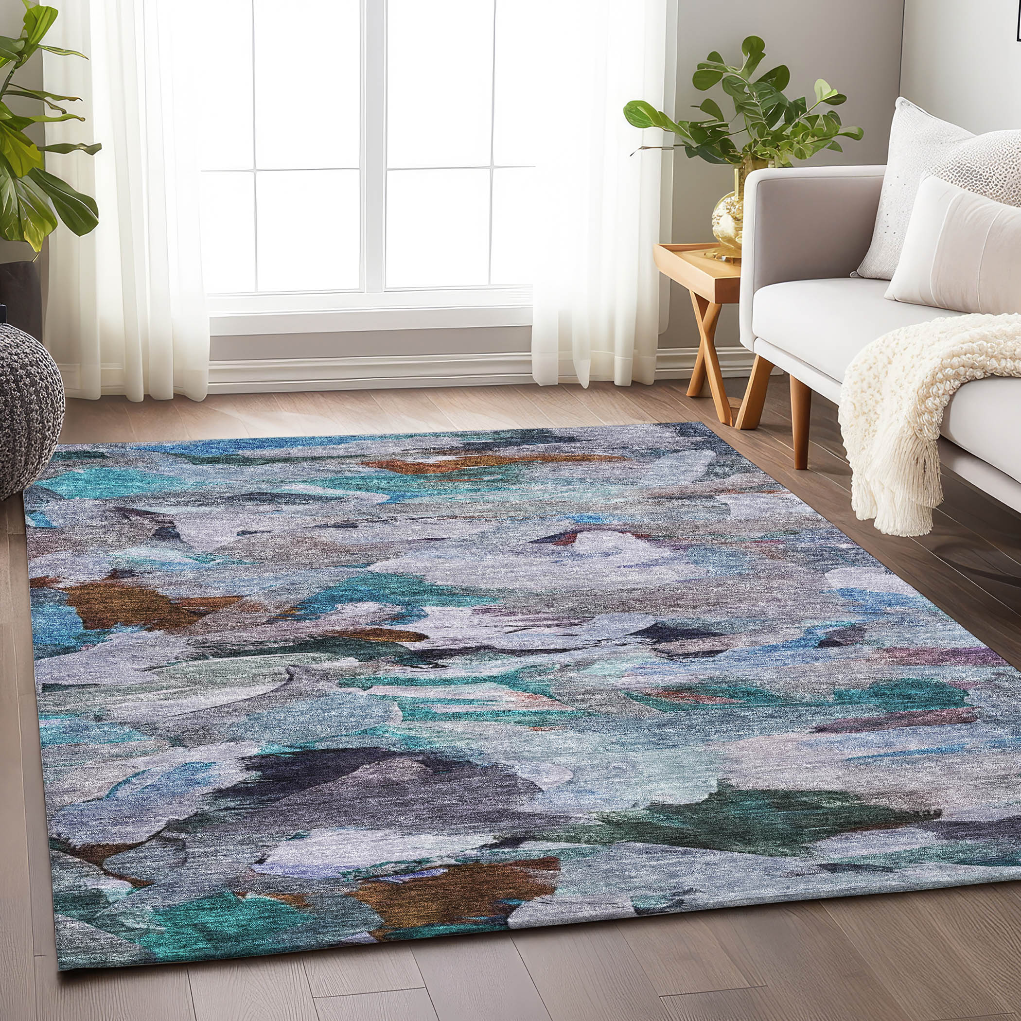 Addison Rugs ACN1075BU8X10 Chantille ACN1075BU 8 x 10 (ft) Polyester Blue Rectangular Indoor/Outdoor Geometric Machine washable Area rug